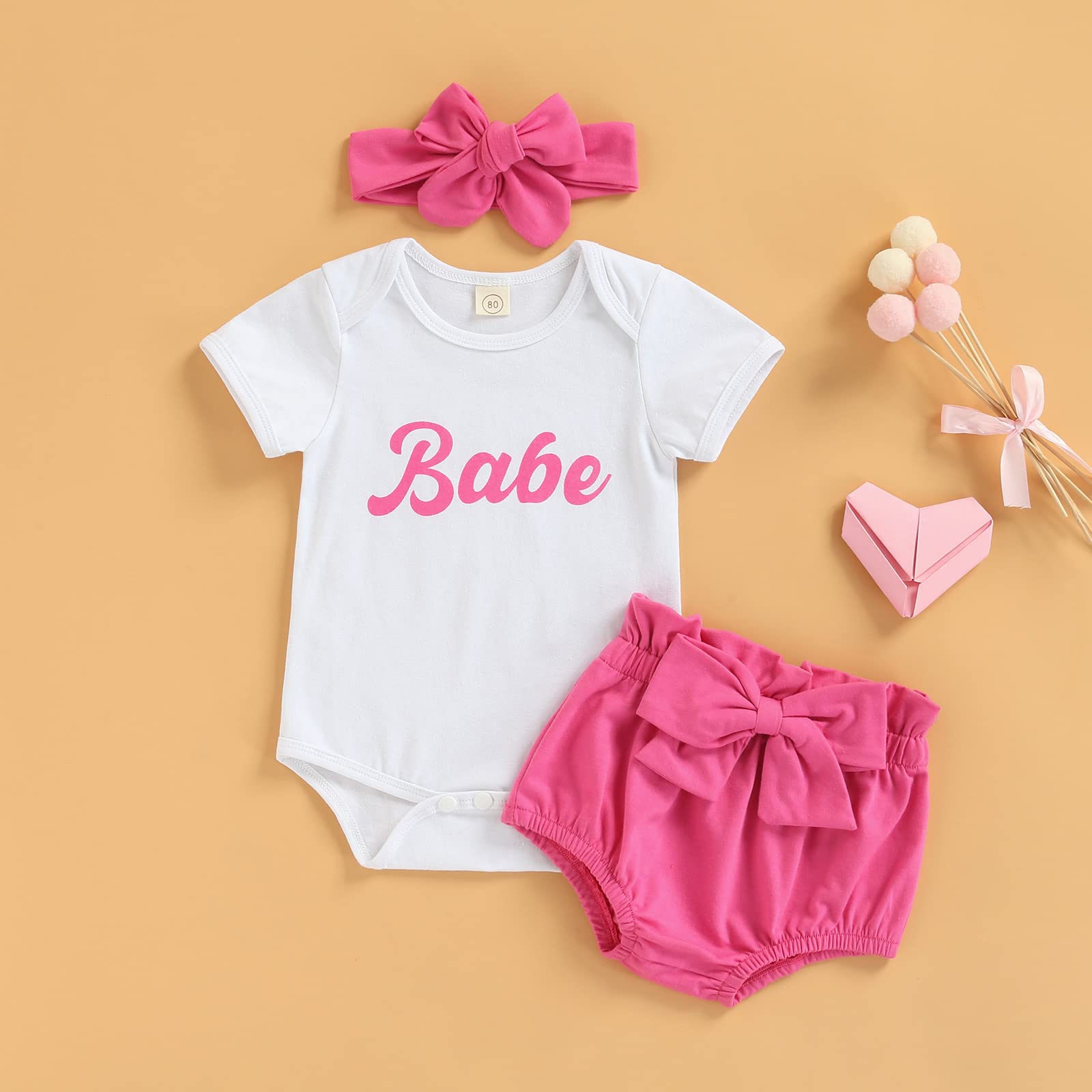 Adorable Newborn Baby Girl Summer Outfit Set - Short Sleeve Bodysuit with Cute Print, High Waist Shorts & Headband | Perfect for Photoshoots, Playdates & Summer Outings