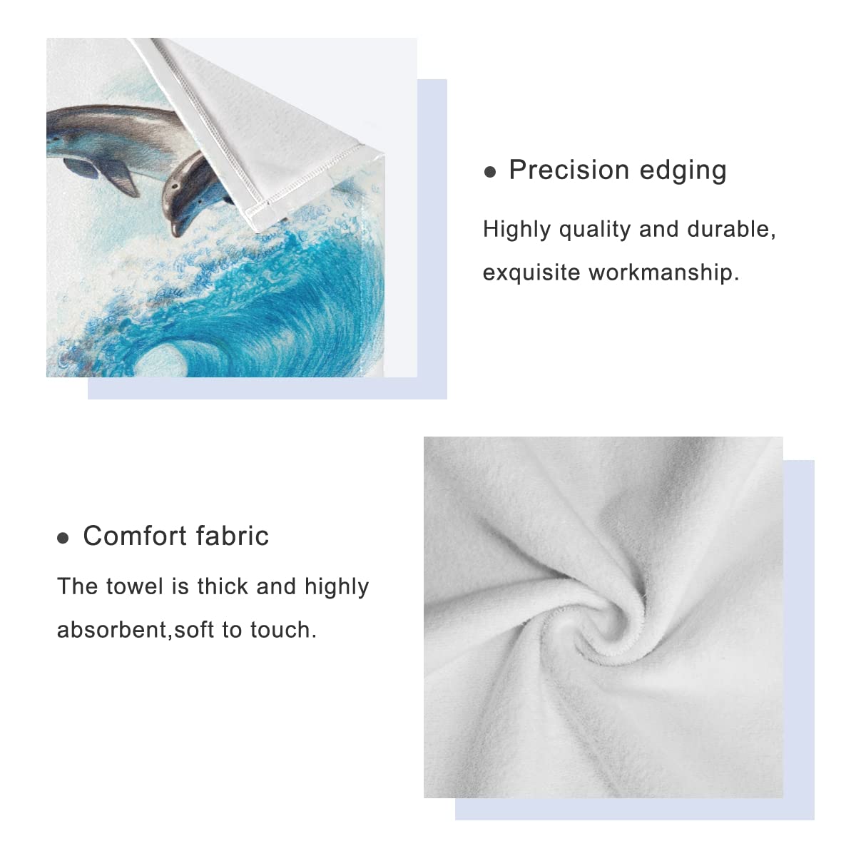 3-Piece Nautical Dolphin Bath Towel Set - Super Absorbent, Soft & Quick-Dry Cotton Bath Sheets for Bathroom, Beach & Pool Use