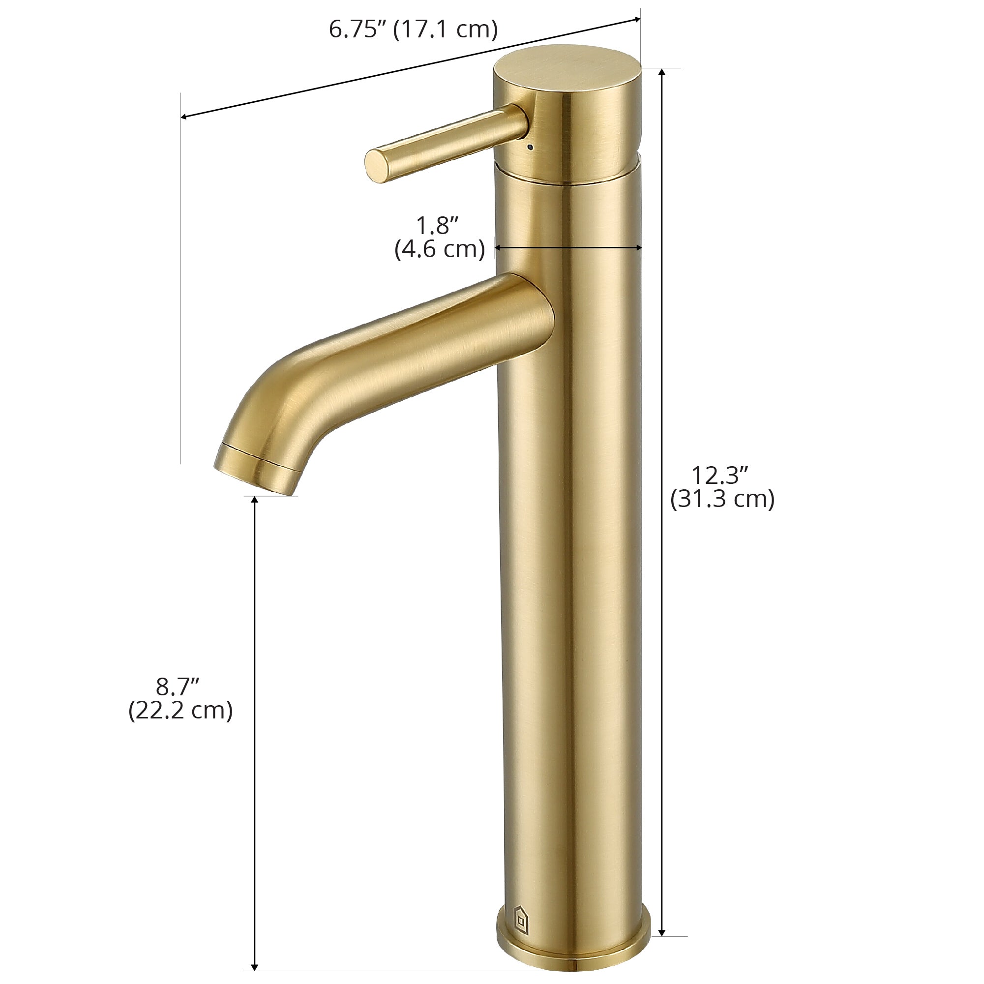 Ancona Holbrook White Ceramic Vessel Bathroom Sink with Brushed Champagne Gold Single Hole Faucet - Modern Vanity Basin for Powder Room, Guest Bath & Master Bathroom Decor