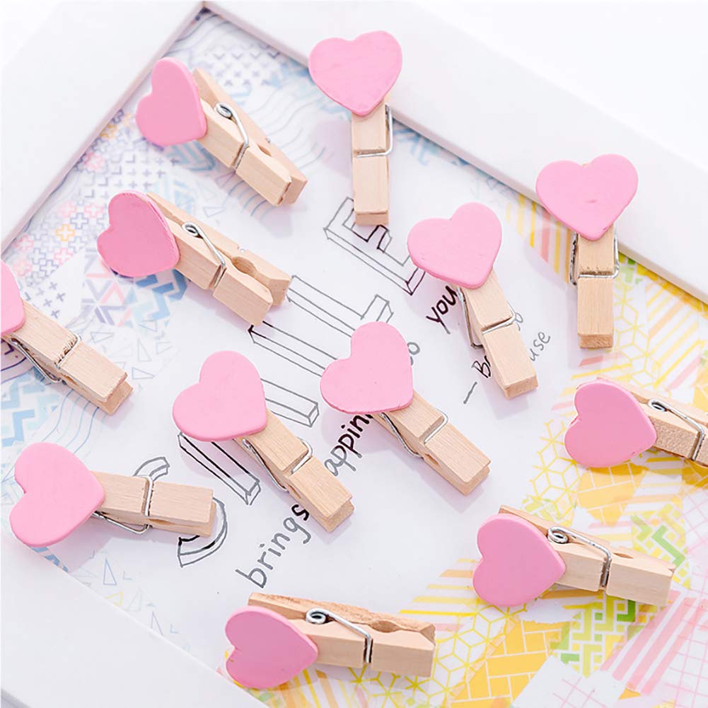 50pcs Mini Heart Wooden Clips for Photos, Crafts & Home Decor