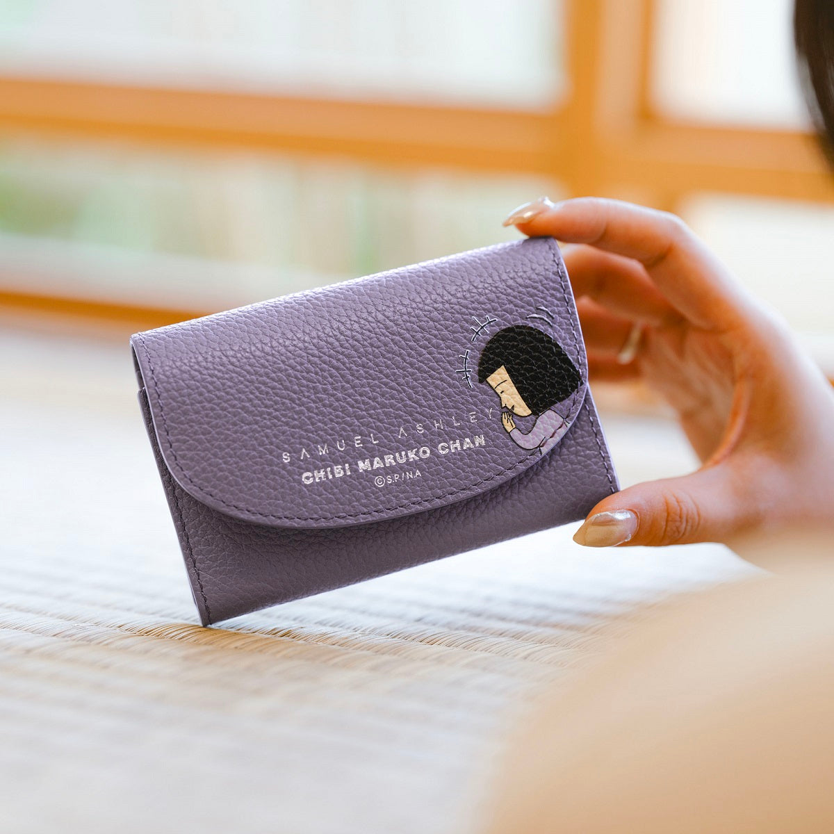 Samuel Ashley x Chibi Maruko Chan Genuine Leather Mini Wallet for Women - Cute Anime Character Design Slim Card Holder for Everyday Use, Travel & Gift Giving