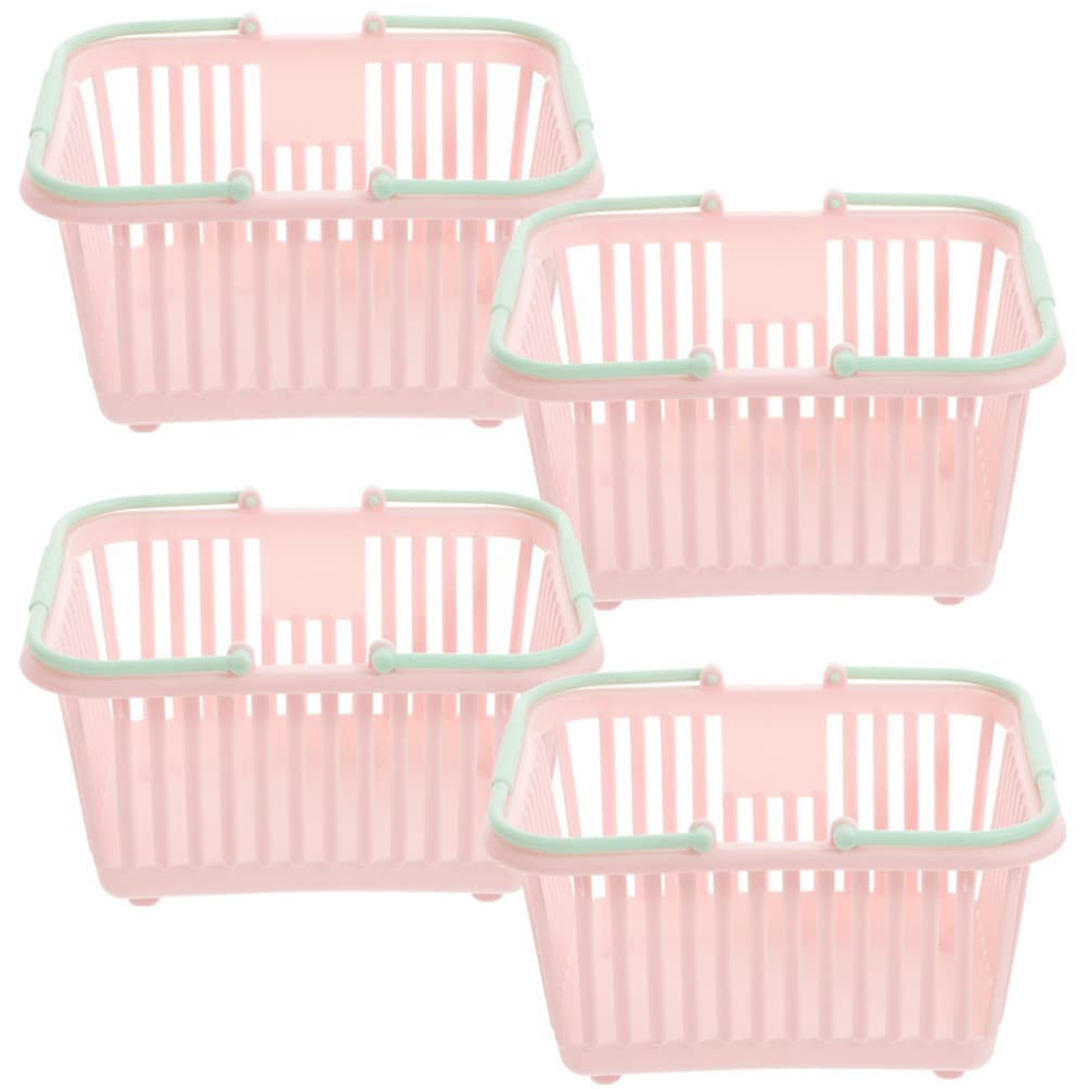 4-Piece Plastic Storage Baskets Set - Small Organizer Bins for Toys, Bathroom Sundries & Bagels - Durable Stackable Containers for Home, Office & Shower Organization