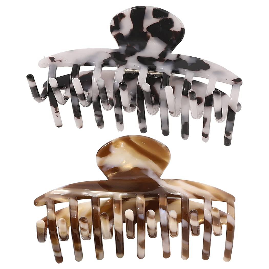 Dorakitten Large Modern Fashion Hair Claw Clips - 2PCS Acrylic Interlocking Teeth Ponytail Holders for Women, Elegant Bathroom Hair Grips (Perfect for Home, Office & Travel)