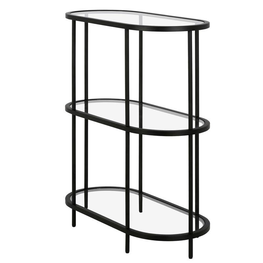 Vintage Mid-Century Modern Metal Bookcase with 5 Glass Shelves - Black Bronze Finish for Living Room, Office & Library Storage