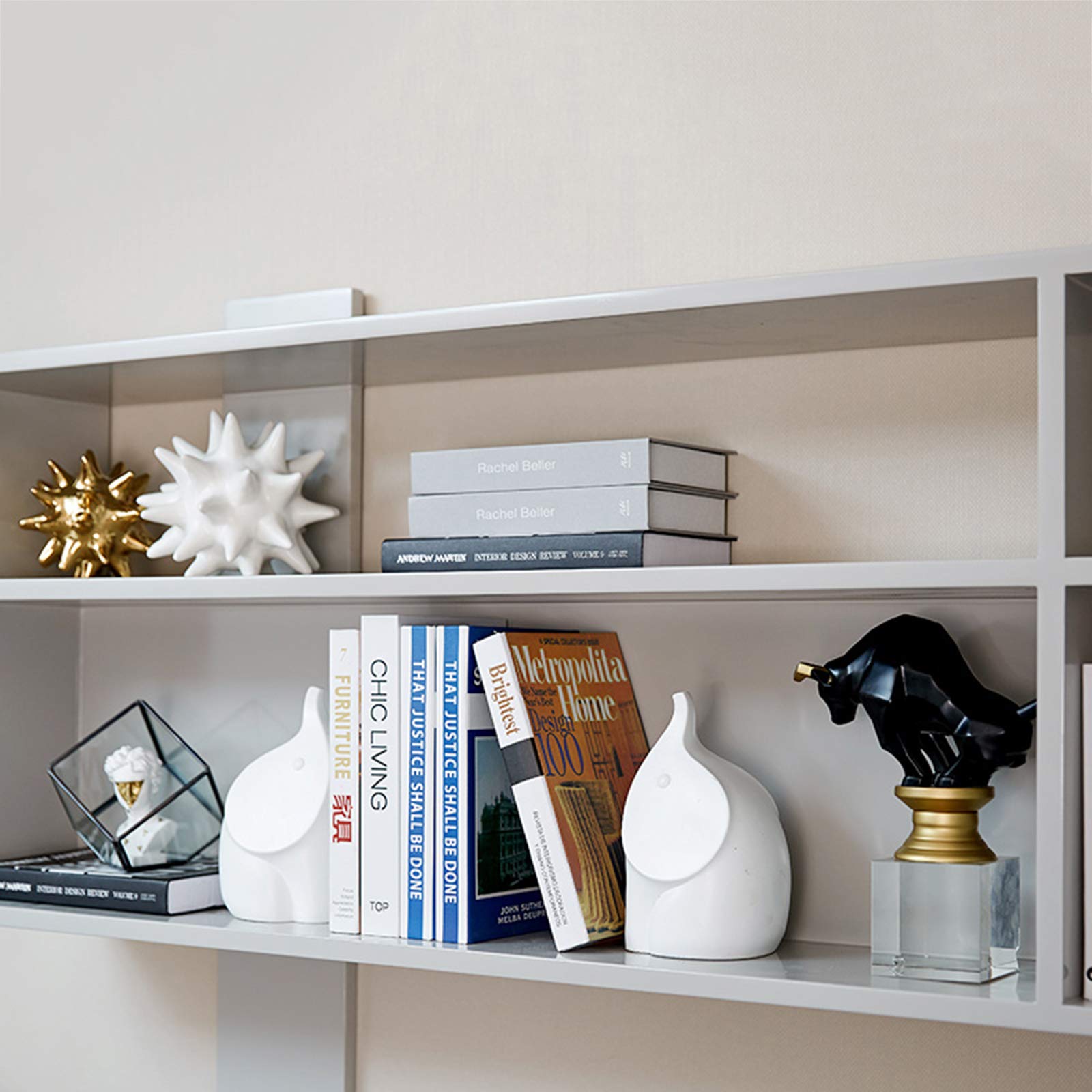 Modern Abstract Elephant Bookends for Heavy Books - Sturdy Book Supports for Shelves, Home Office & School Decor - 1 Pair - Perfect for Organizing Books, Displaying Collectibles & Adding Style to Any Space