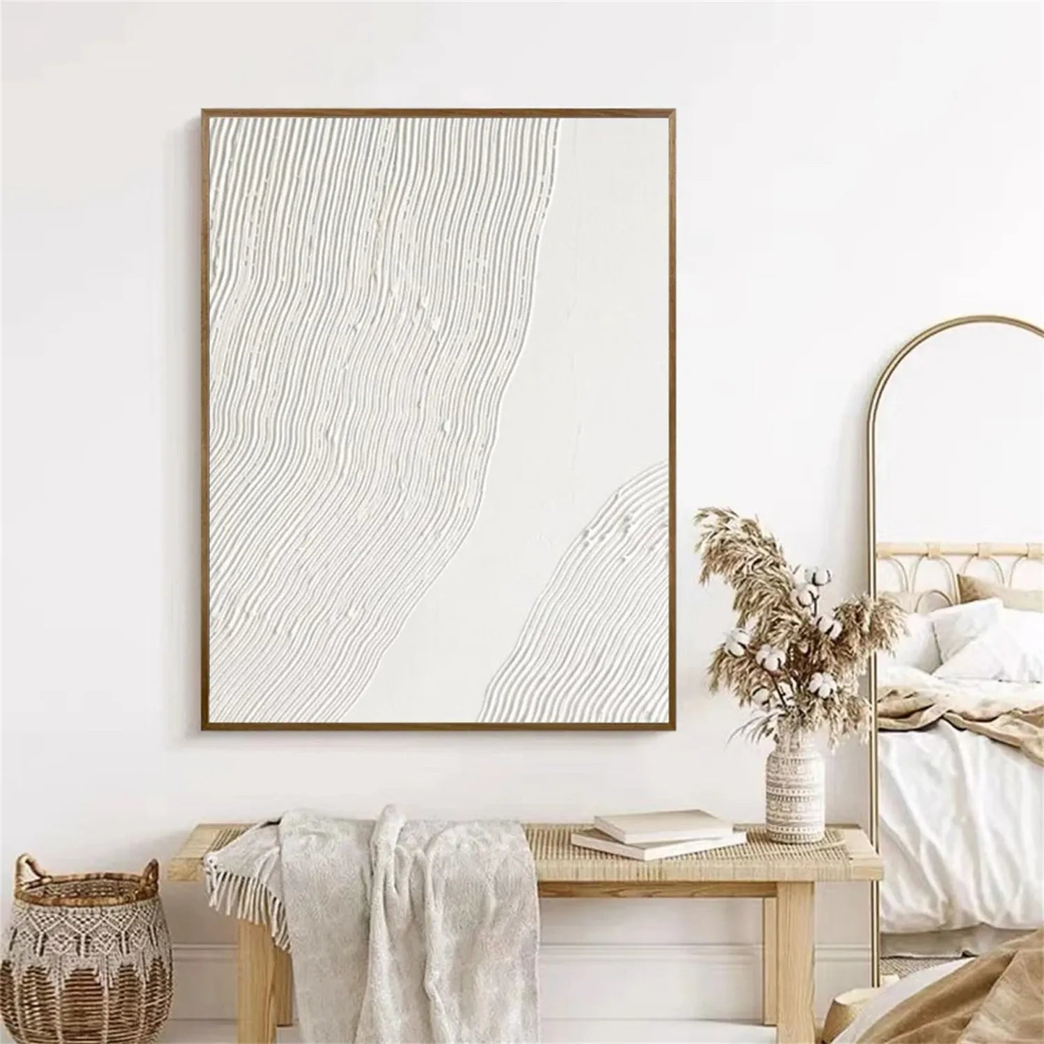 White Minimalist Textured Painting Canvas - Modern Abstract Wall Art for Living Room, Bedroom & Office Decor | Premium Quality #MM274