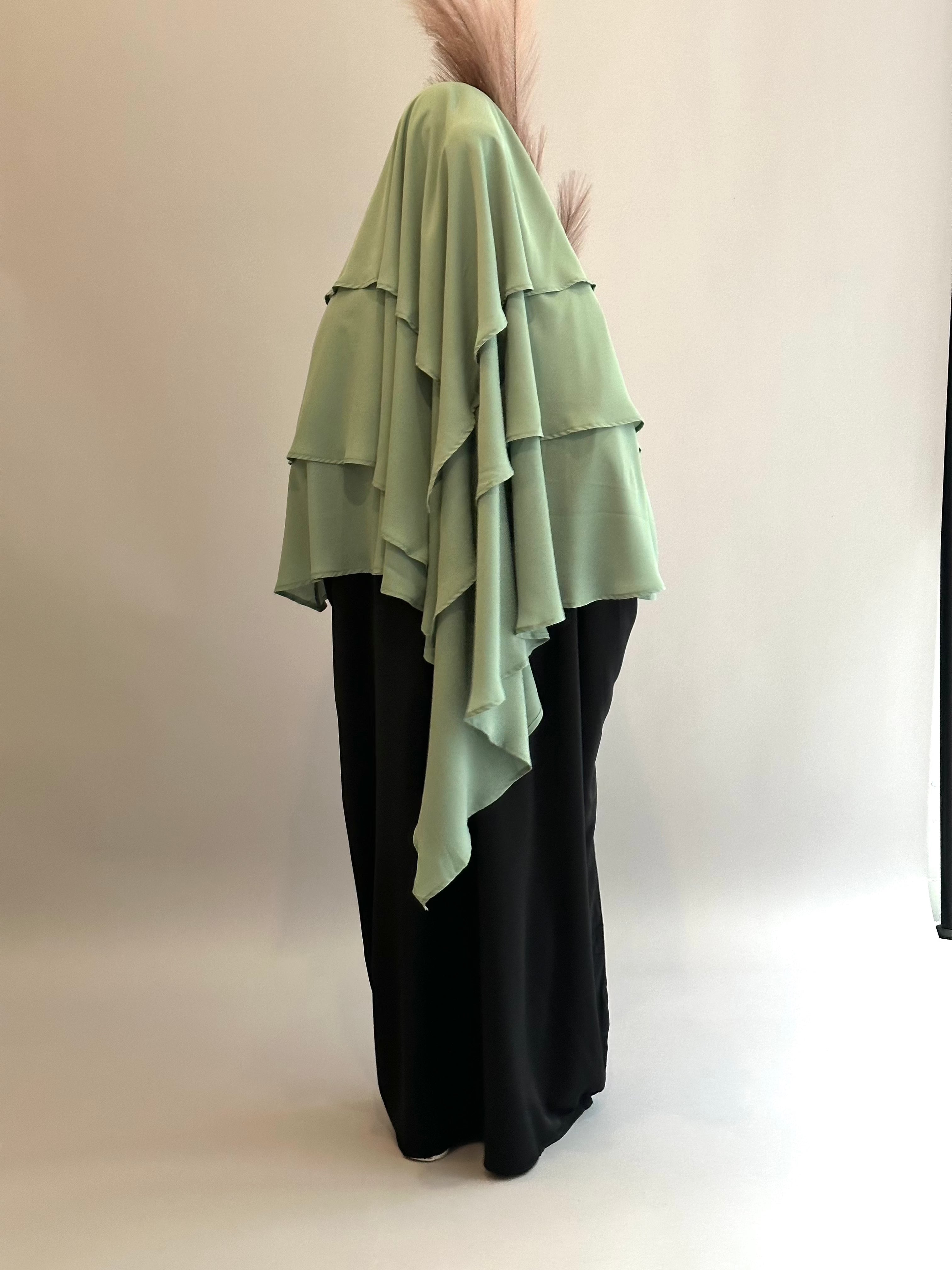 3 Layer Khimar Scarf - Soft Breathable Mint Green Hijab for Women - Perfect for Prayer, Daily Wear & Special Occasions