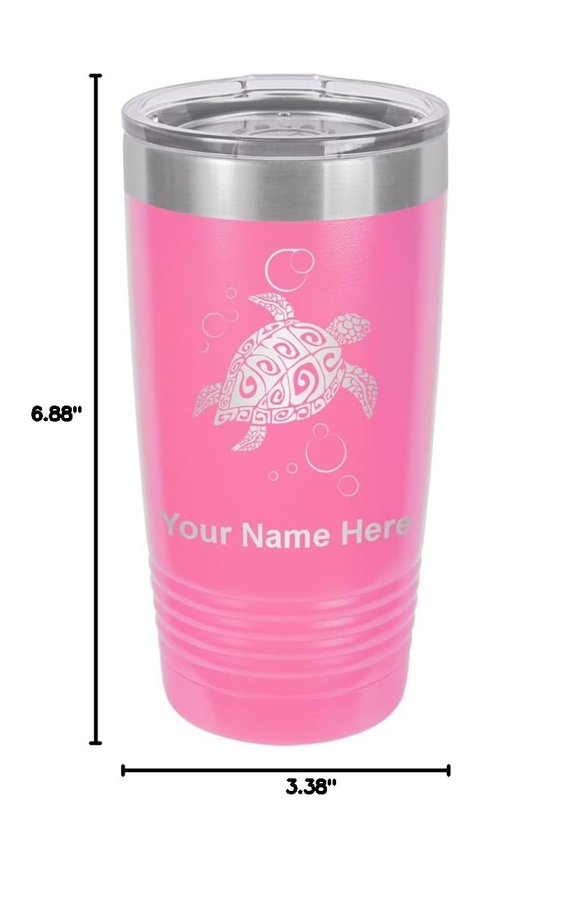 LaserGram 20oz Vacuum Insulated Stainless Steel Tumbler Mug with Hawaiian Sea Turtle Design - Personalized Engraving Included (Pink) - Keeps Drinks Hot/Cold for Hours - Perfect for Travel, Office, Gym & Outdoor Activities