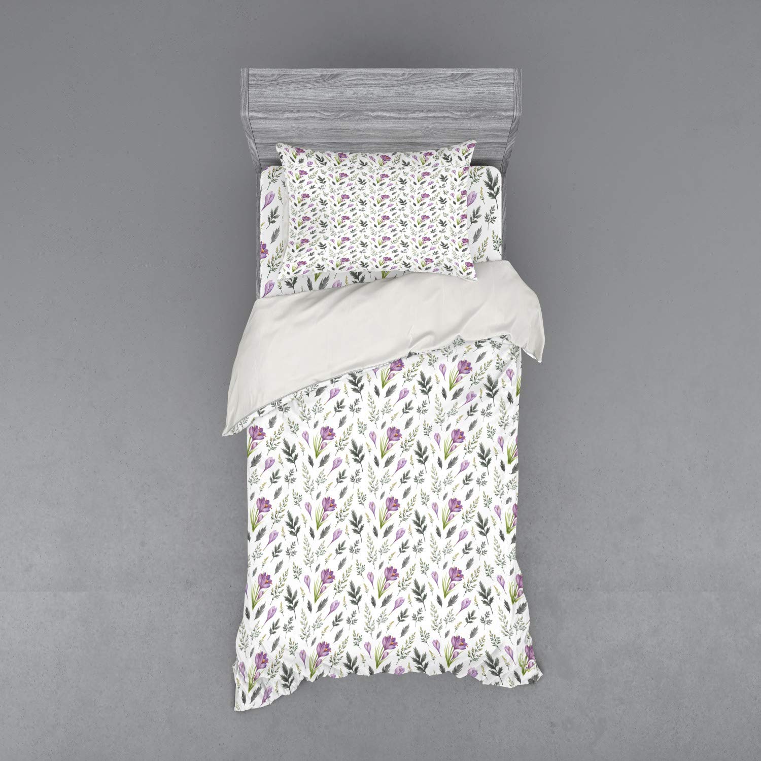 Ambesonne Watercolor Flowers 3-Piece Bedding Set - Twin XL Duvet Cover with Sham & Fitted Sheet, Burgeoning Branches Floral Design, Multicolor for Spa & Aromatherapy Relaxation | Perfect for Guest Rooms, Dorm Decor & Cozy Bedroom Retreats