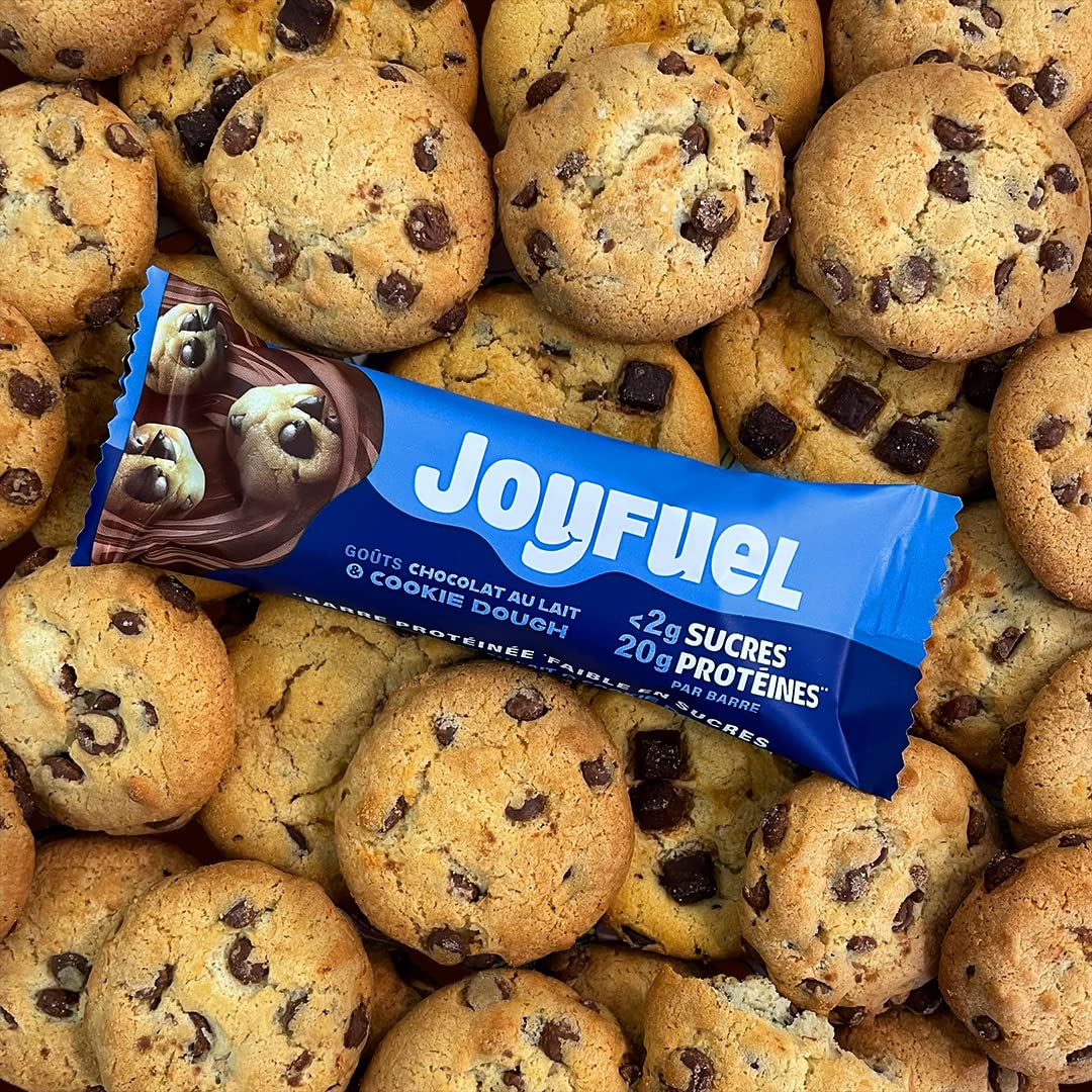 JOYFUEL Protein Bar - Milk Chocolate & Cookie Dough Flavor - Low Sugar (<2g) - High Protein (20g) - Box of 12 Bars (55g Each) - Perfect for Post-Workout Recovery, Healthy Snacking & On-the-Go Nutrition