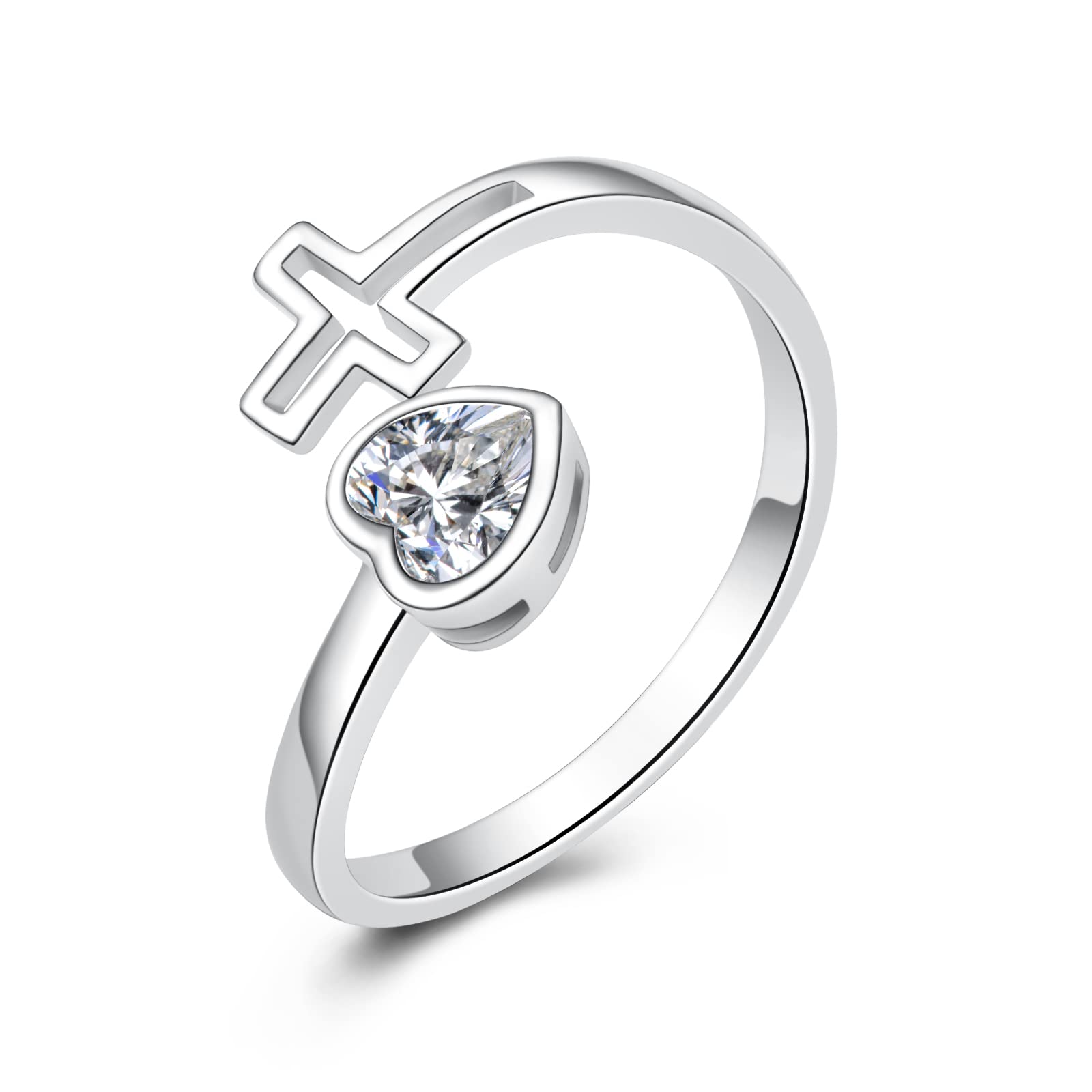 **925 Sterling Silver Birthstone Ring - Adjustable Heart Cross Constellation Ring for Women & Teens | Personalized Birth Month Jewelry | Perfect Gift for Mother's Day, Birthday & Special Occasions**    *(Use: Ideal for gifting on Mother's Day, birthdays, anniversaries, or as a meaningful keepsake for loved ones.)*