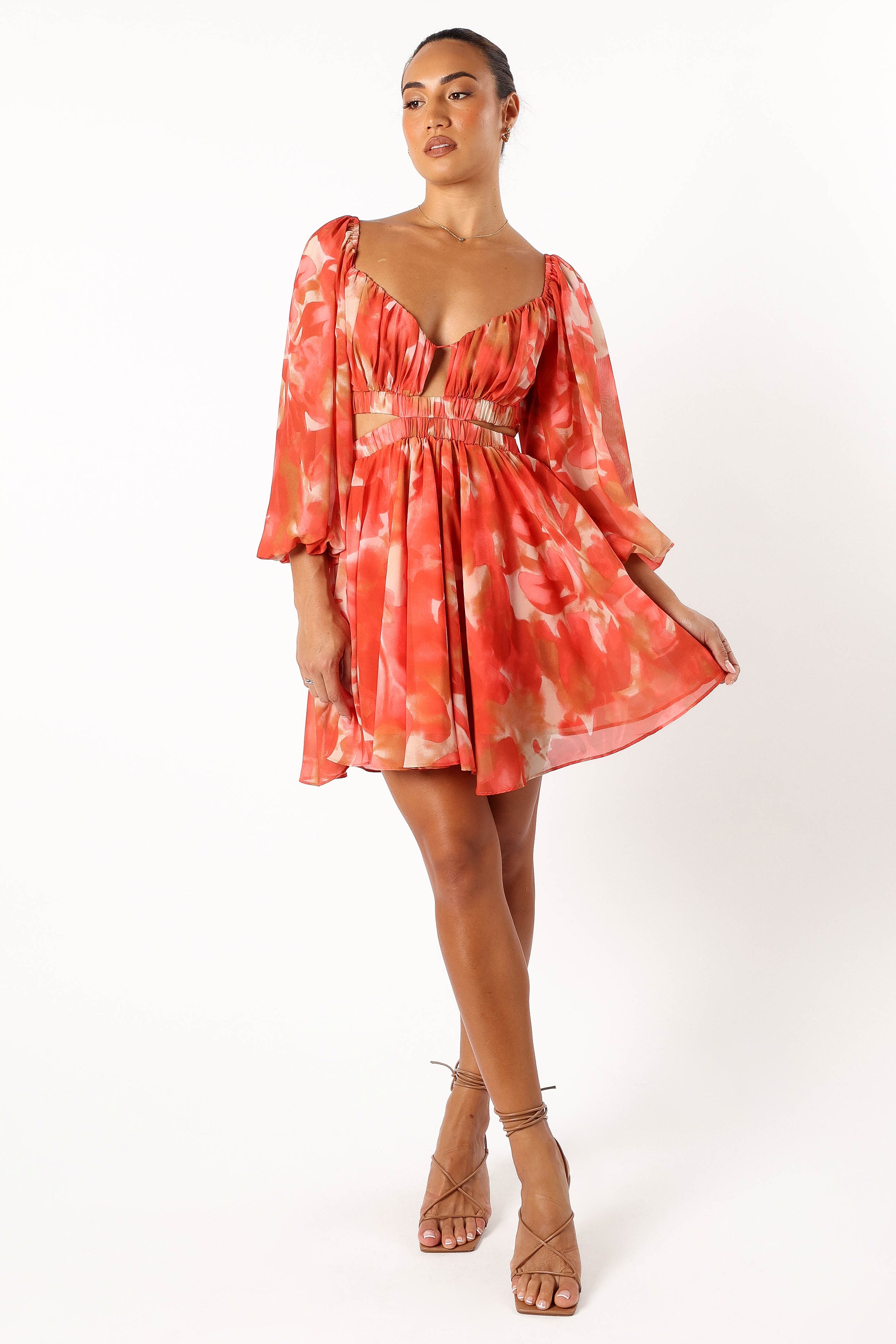 Katniss Long Sleeve Mini Dress - Red Floral Print Women's Party Dress | Elegant Cocktail & Evening Wear for Date Night & Special Occasions