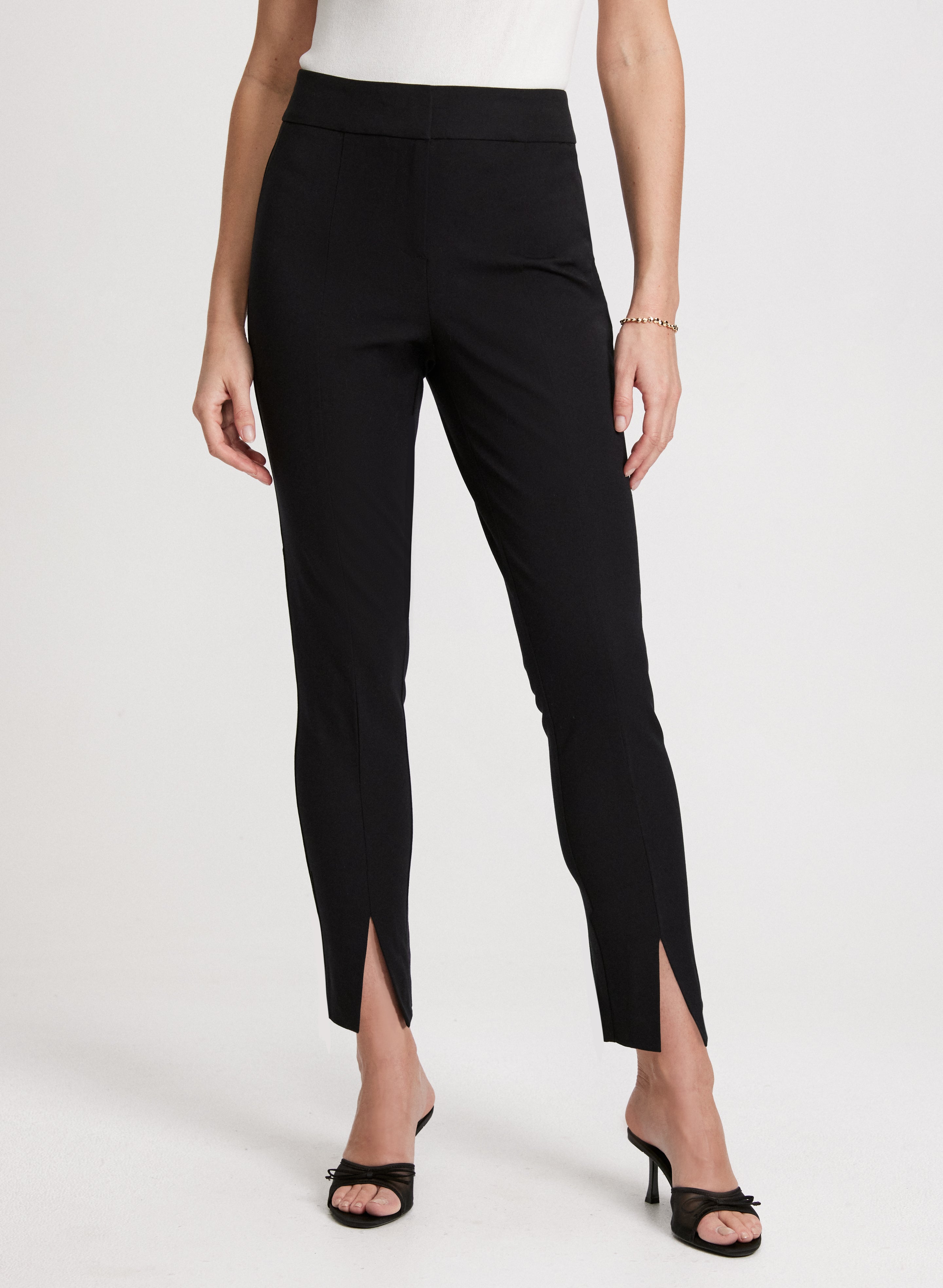 Stylish City Fit Front Slit Pants for Women - High Waisted Office Trousers with Side Slits - Perfect for Work, Business Casual & Night Out