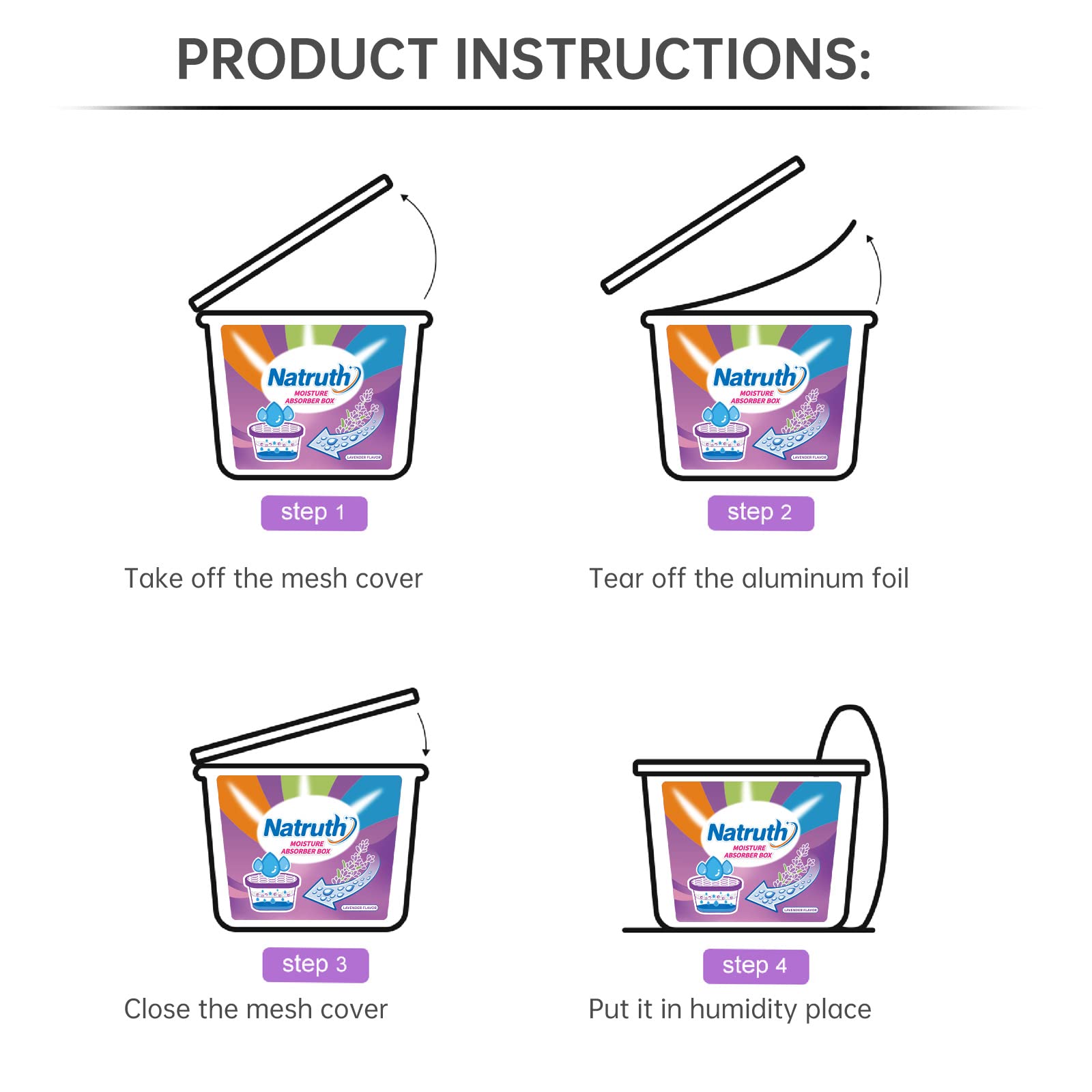NATRUTH Moisture Absorbers with Lavender Scent - 6 Pack (12.5OZ Each) | Portable Closet Dehumidifier & Odor Eliminator | Humidity Absorber Bucket for Fresh Air | Ideal for Closets, Bathrooms, Kitchen, Basement & RV | Keep Spaces Dry & Fragrant