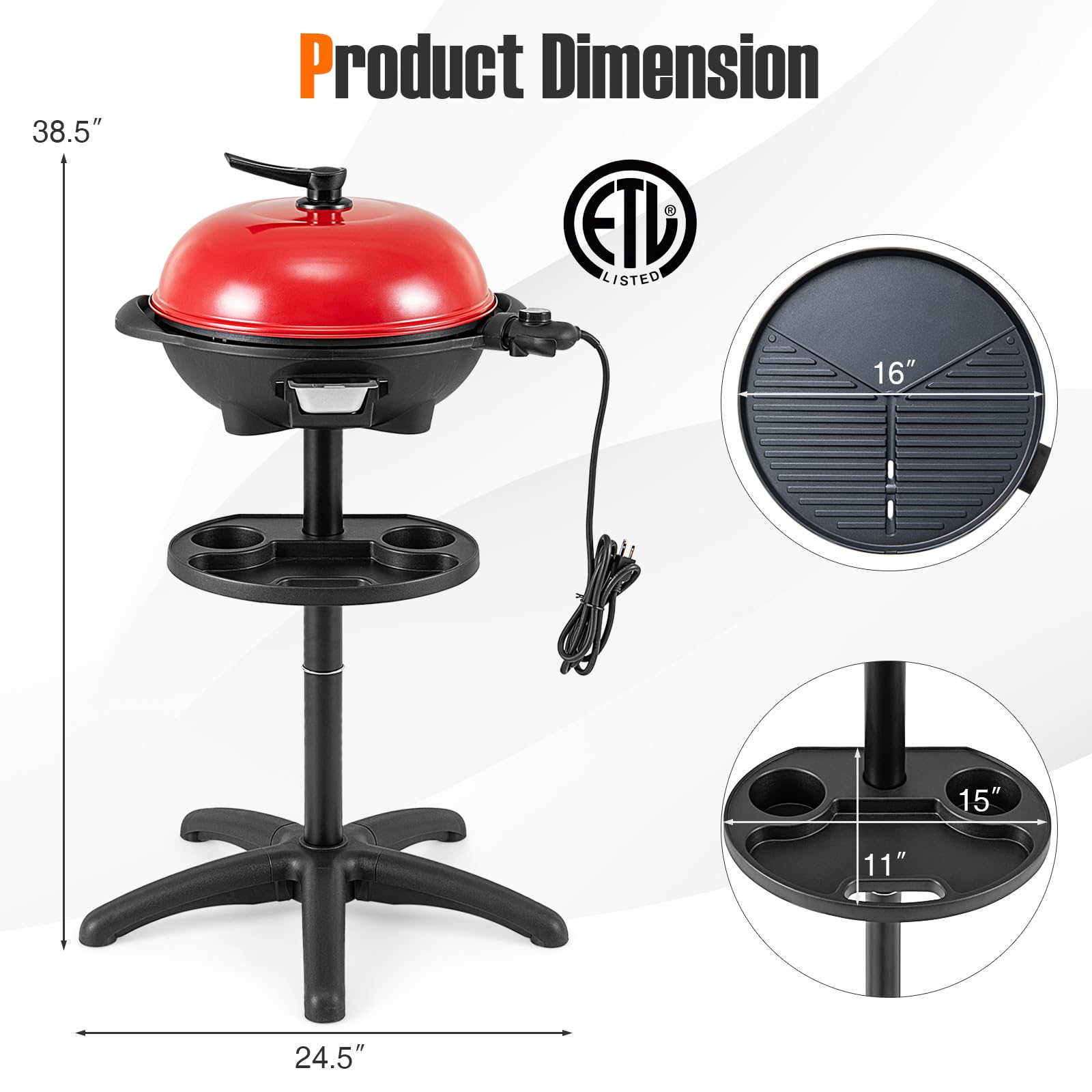 Giantex Electric Grill 1350W - Indoor Outdoor Non-Stick BBQ Griddle with 3 Cooking Zones, Adjustable Temperature Control & Drip Tray - 200sq.in Portable Grill for Balcony, Apartment, Backyard, Party, Camping, Picnics, Tailgating (Red)