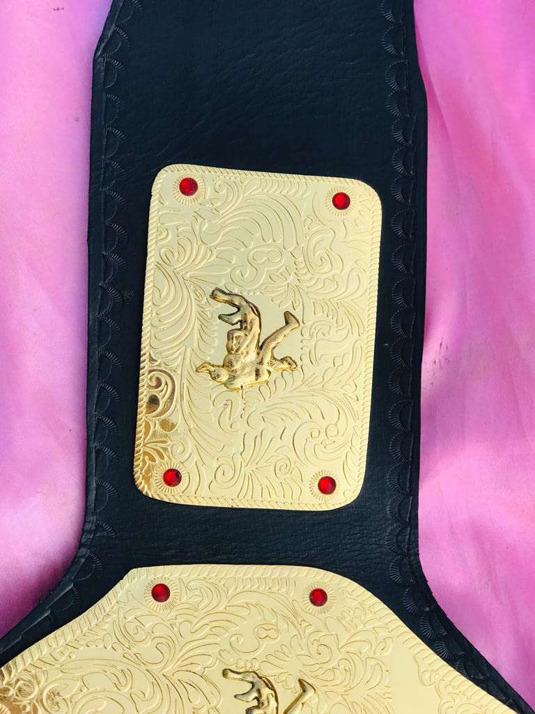 WWF Big Gold World Heavyweight Championship Wrestling Replica Belt - 2mm Gold Plated Brass, Black Leather Strap - Perfect for Cosplay, Collectors & Wrestling Fans