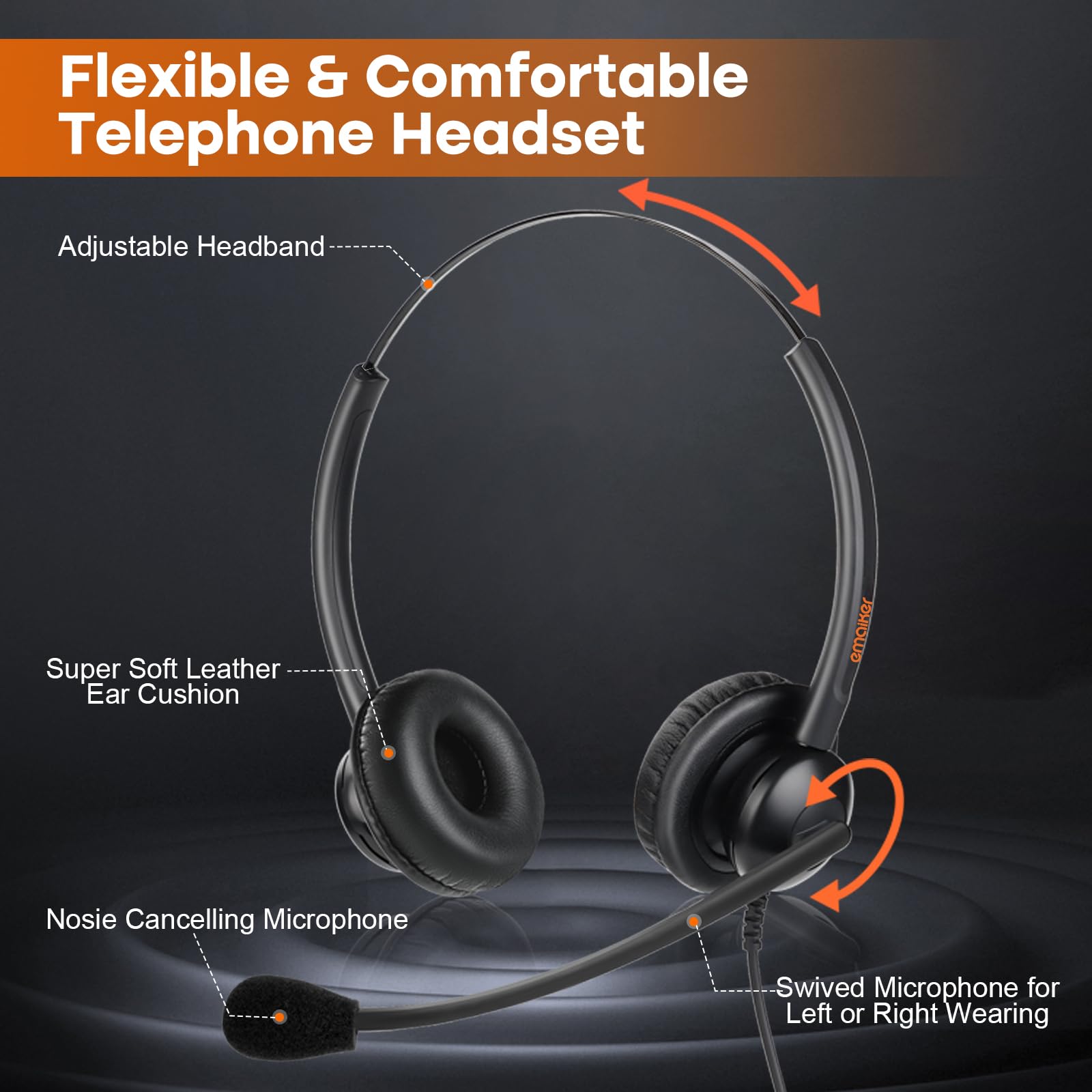 Noise Cancelling Corded Telephone Headset with Clear Mic - U10P RJ9 Plug Compatible with Polycom, Panasonic, Siemens, VVX, Avaya, Nortel & Mitel IP Phones - Perfect for Call Centers, Offices & Remote Work
