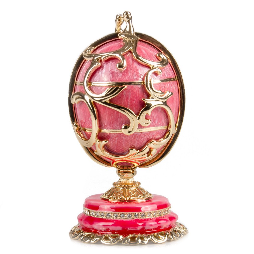 Exquisite Floral Basket Double Faberge Style Crystal Egg - Pink Limited Edition Collectible Jewelry Box | Easter Decoration, Home Decor, Luxury Gift for Special Occasions