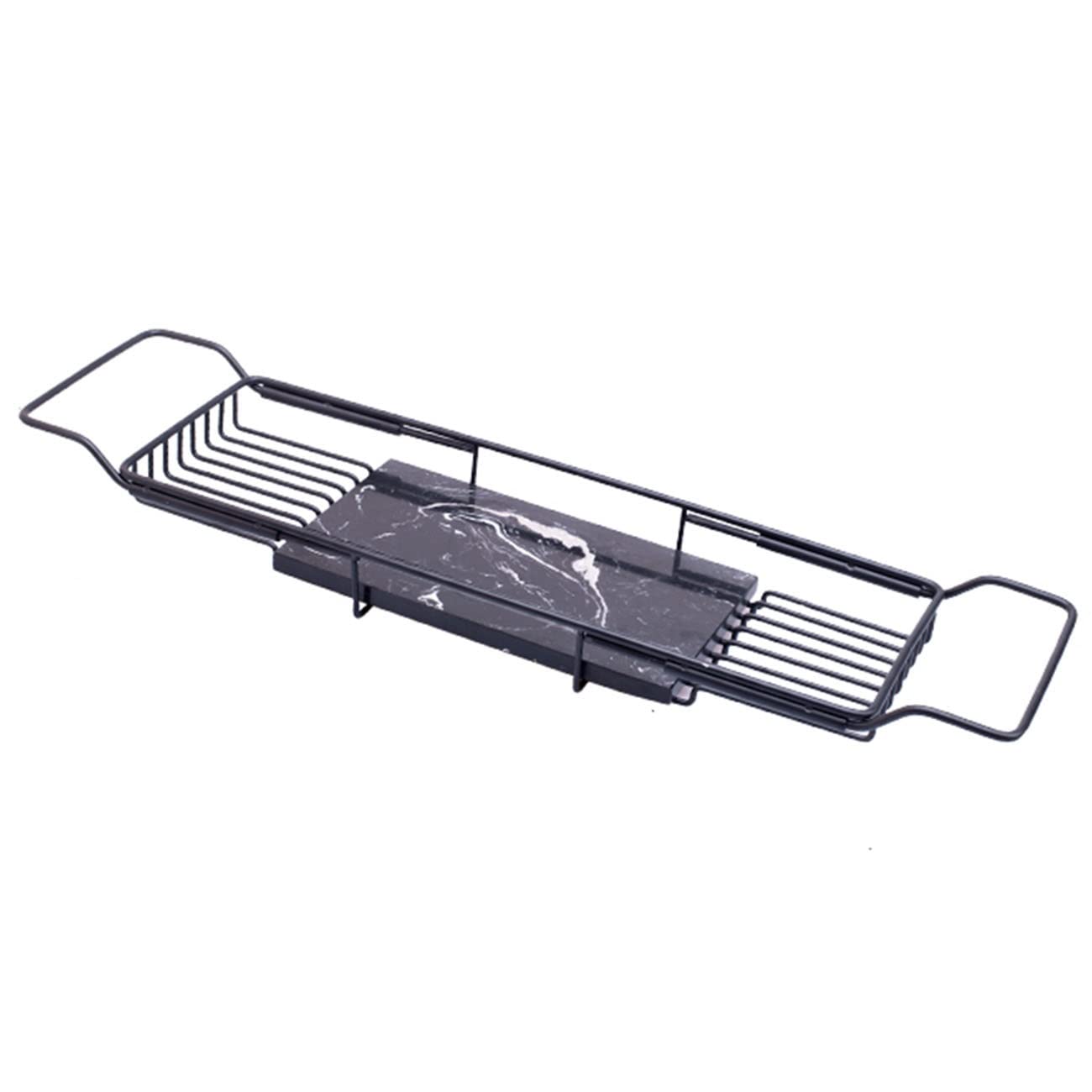 Premium Stainless Steel Adjustable Bathtub Caddy Tray with Marble Top & Phone/Tablet Holder - Fits Most Tubs (17