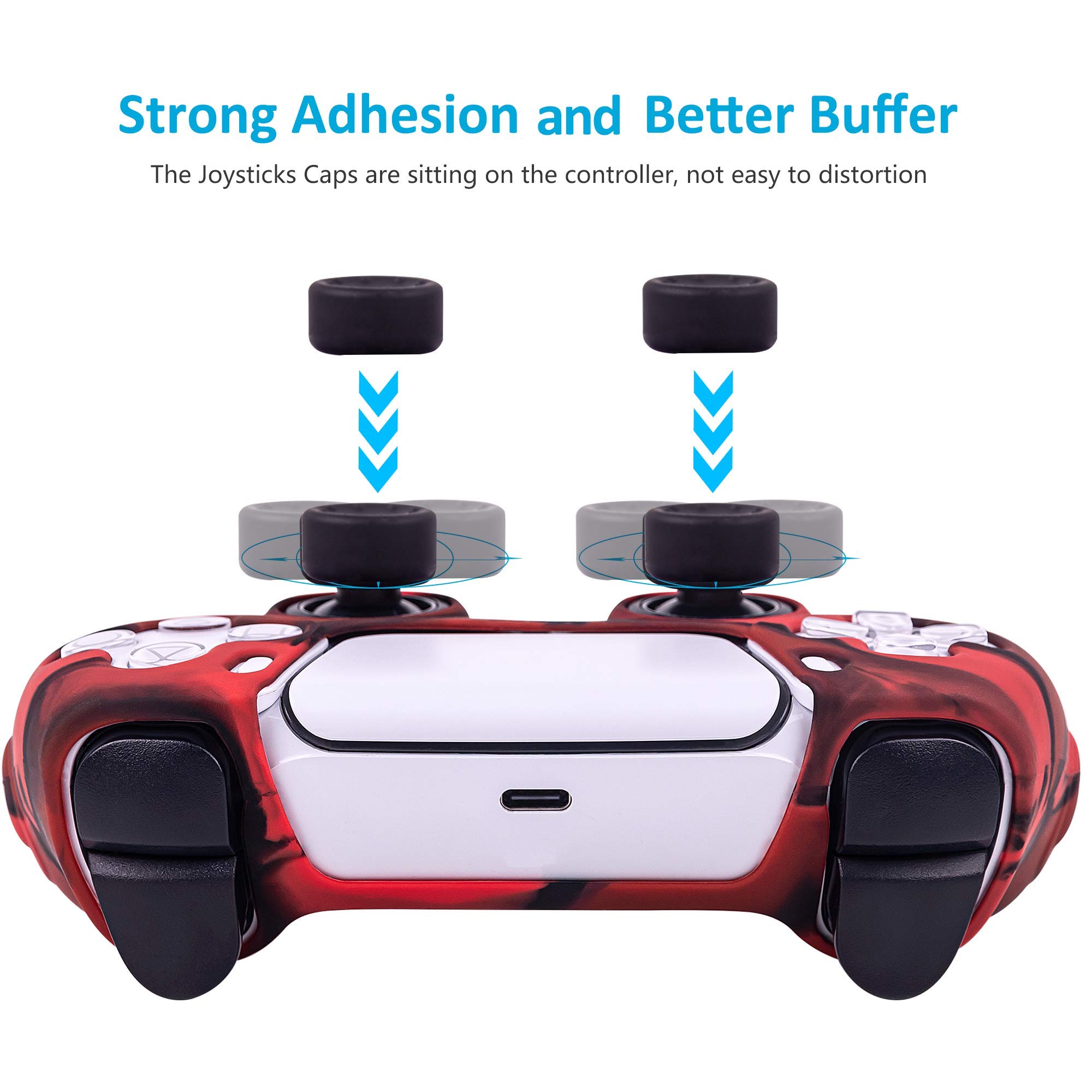 Anti-Slip PS5 Controller Cover - Silicone Skin with 6 Thumb Grips (Camouflage) for Enhanced Gaming Comfort
