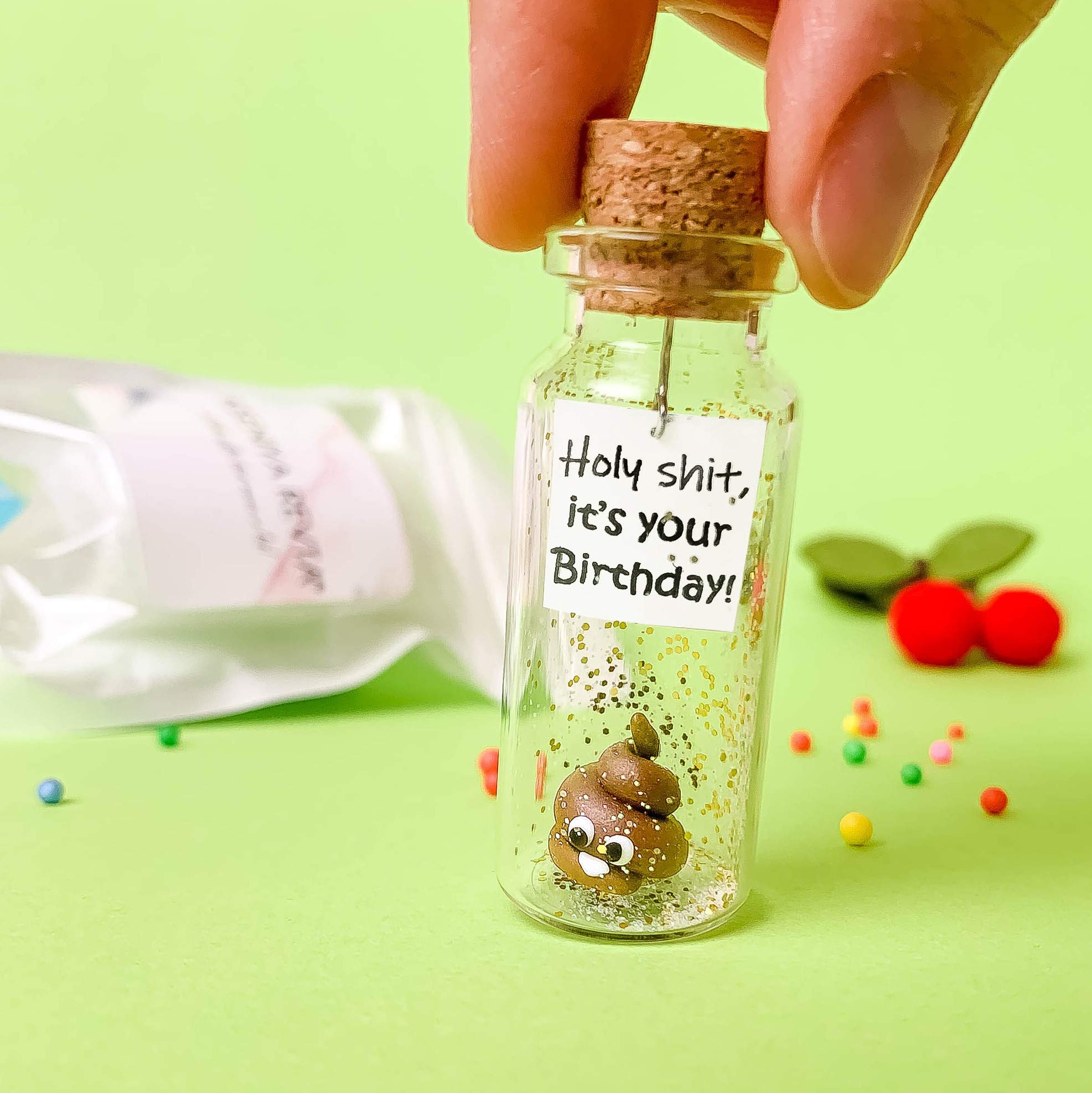 Funny Message in a Bottle Birthday Gift - Unique Classy Present for Men & Women | Cute Decorative Bottle with Brown Poop Design | Perfect for Birthday Parties, Office Gifts & Surprise Celebrations