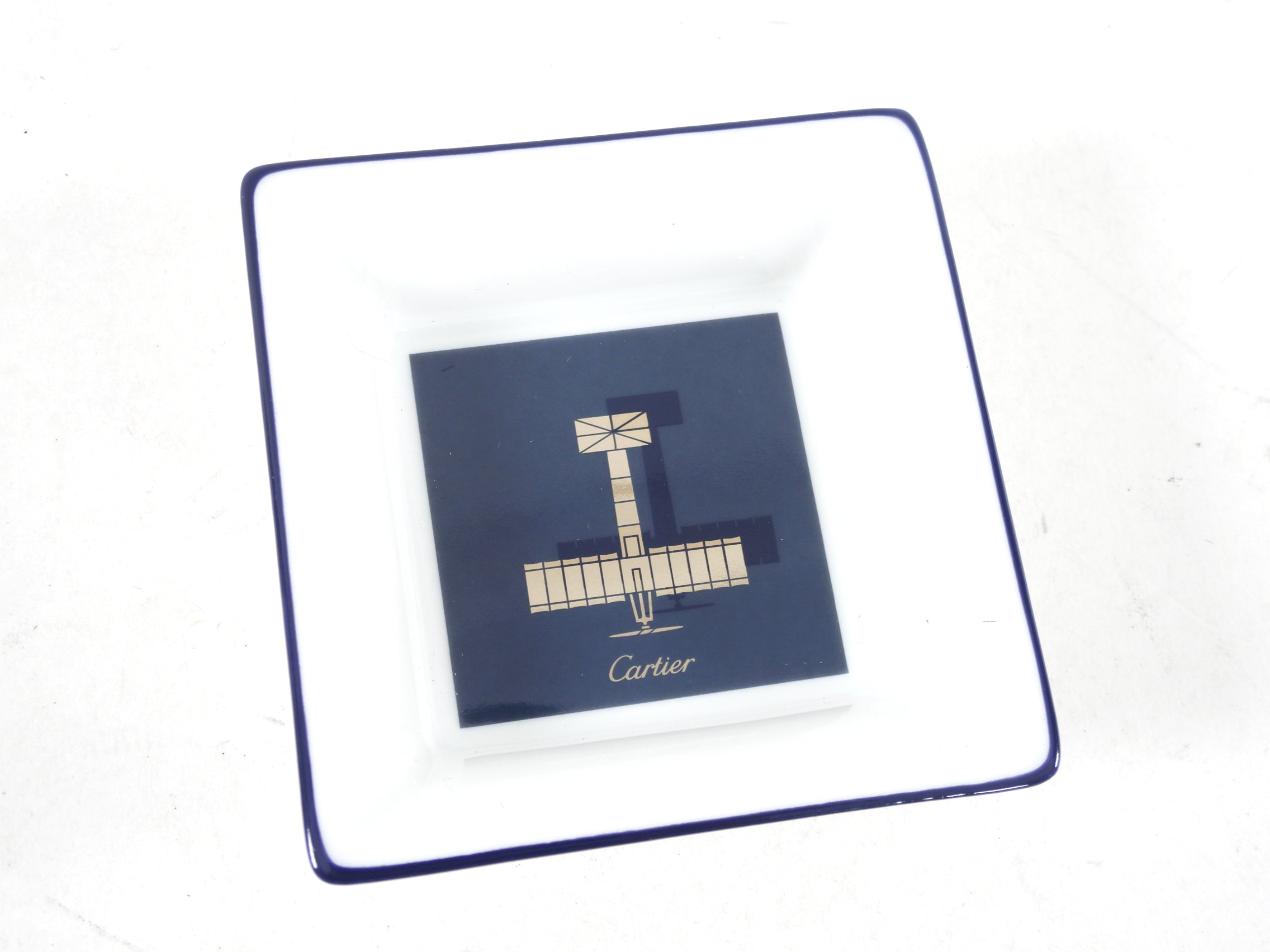 Cartier Blue Airplane Design Porcelain Trinket Dish - Elegant Decorative Tray for Jewelry & Small Items | Perfect for Home Decor, Gift Giving & Vanity Organizing