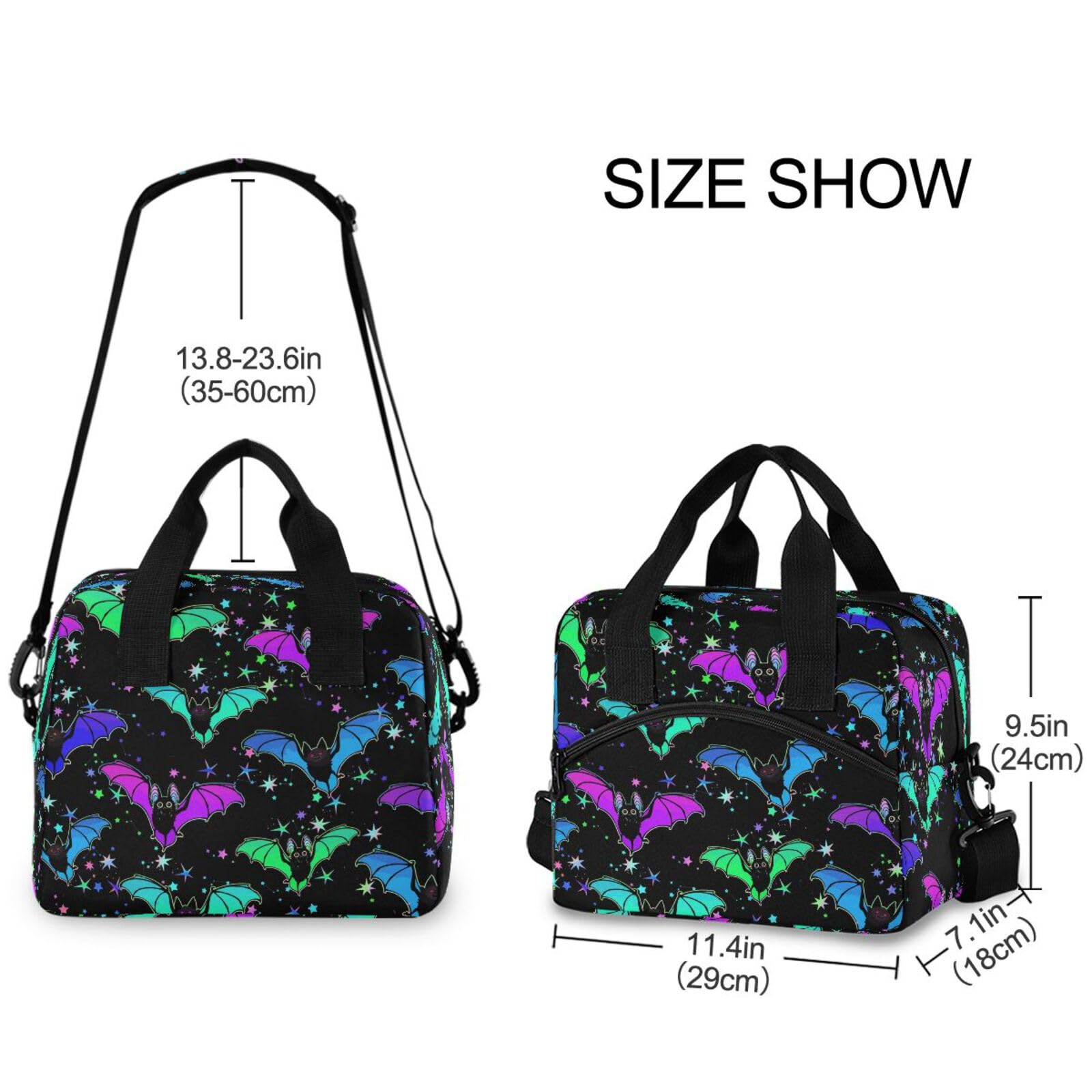 Psychedelic Bat Print Insulated Lunch Bag for Women & Men - Reusable Tote with Adjustable Shoulder Straps for Work, School & Picnics | Cute Lunch Box for Office, College & Outdoor Activities