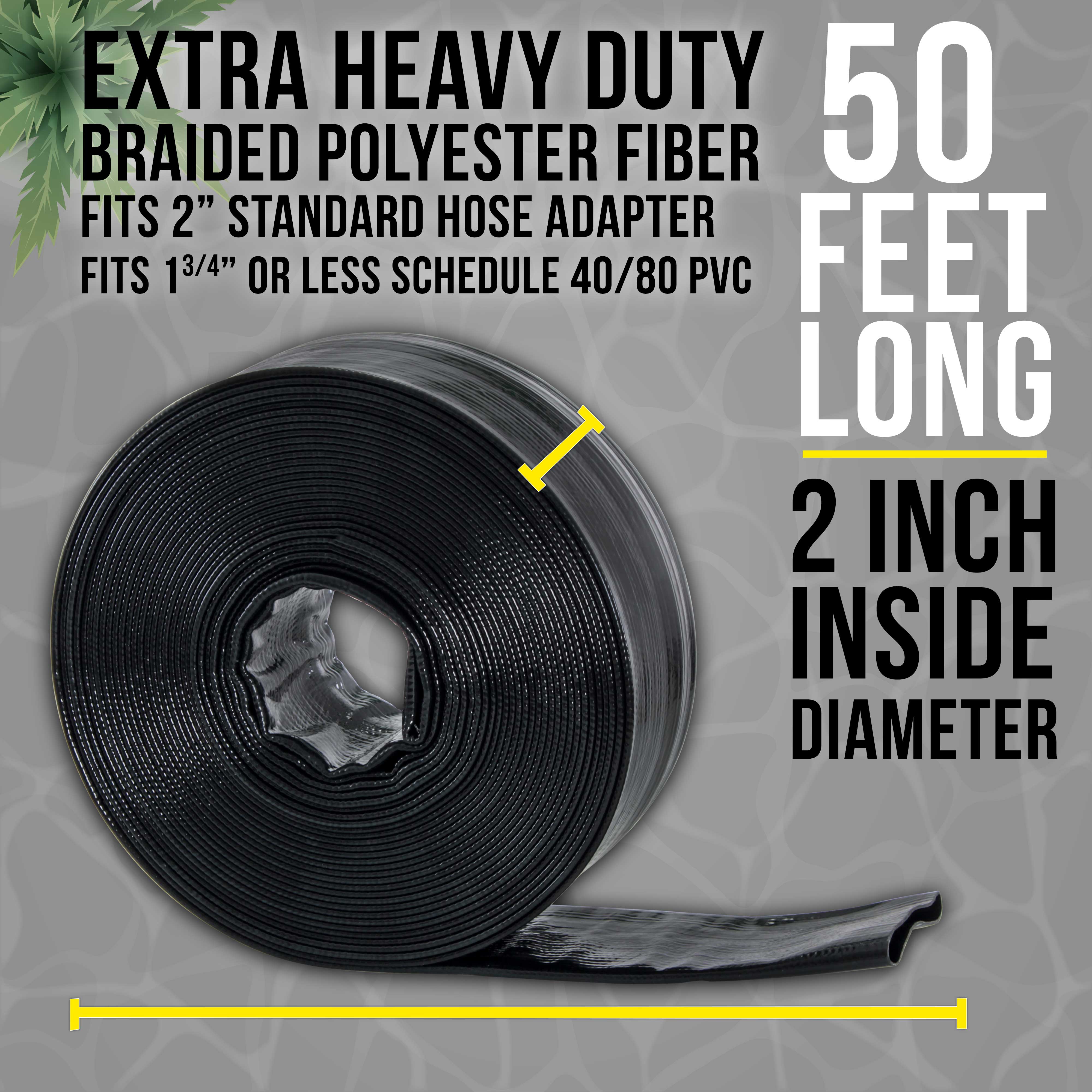 U.S. Pool Supply® Black Rhino 2-Pack 50' Heavy Duty Backwash Hose with Hose Clamp - 1.2mm Thick Weather-Resistant Pool Maintenance Hose for Inground & Above Ground Pools