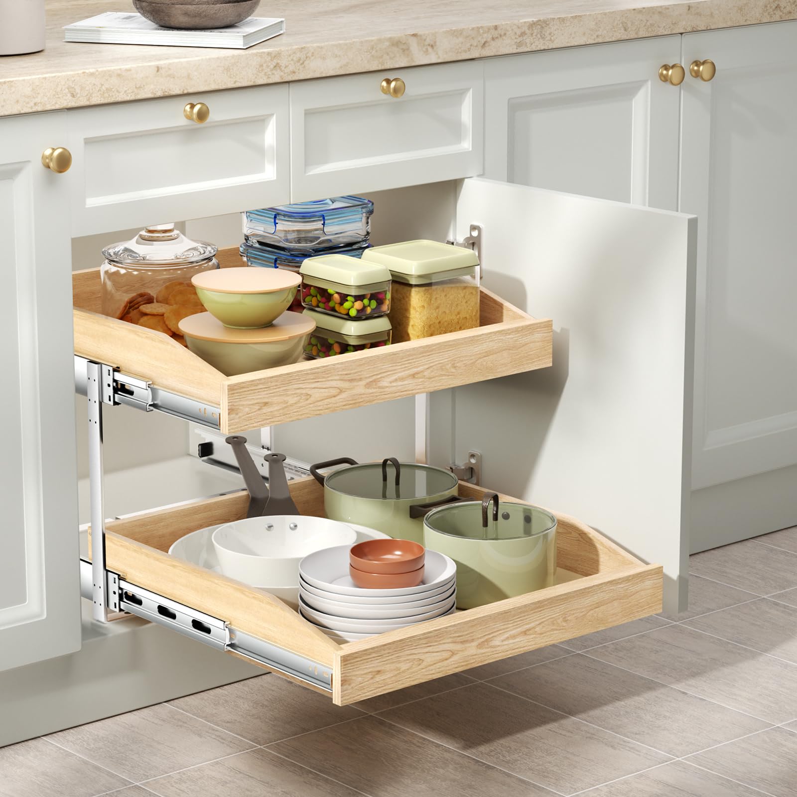 2-Tier Soft Close Pull-Out Cabinet Organizer 19.5