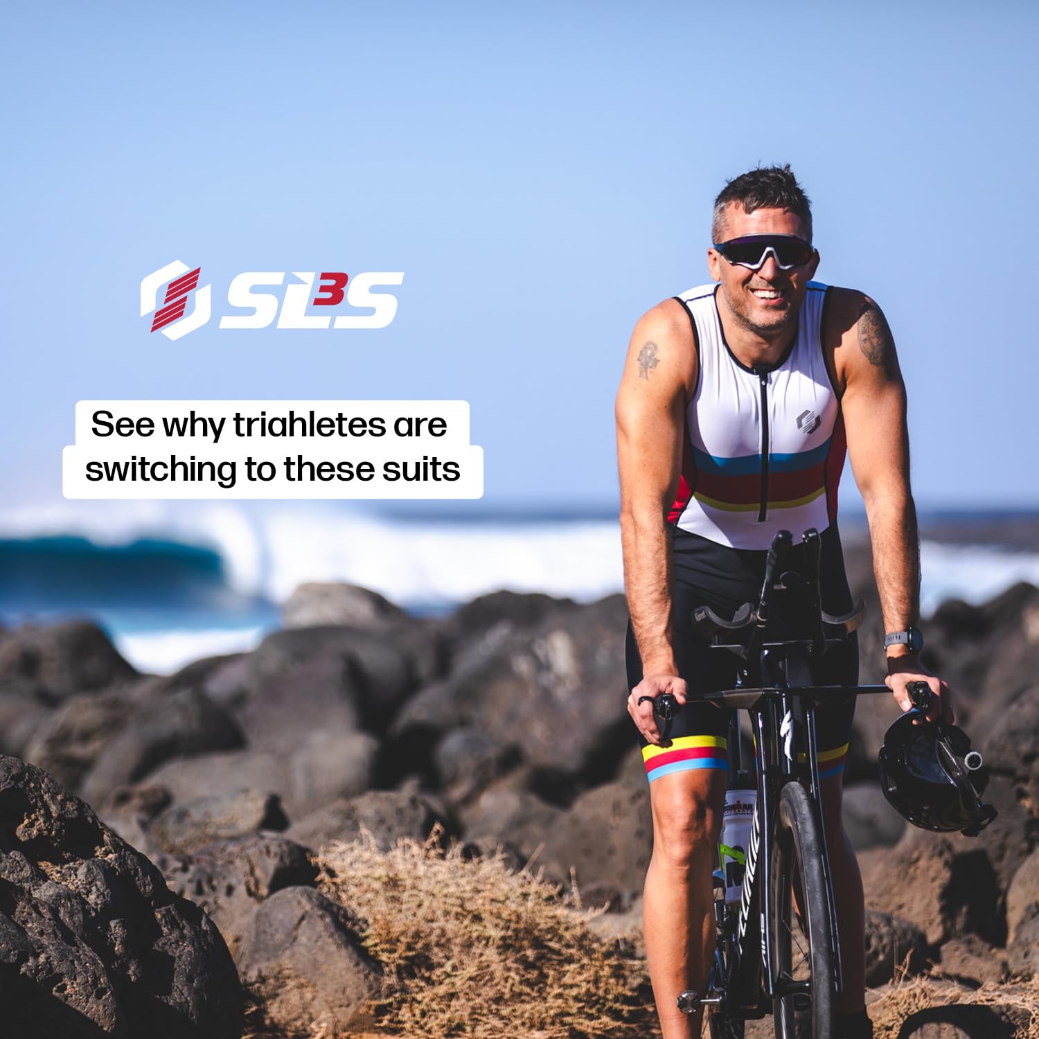 **Men's Triathlon Suit - Lightweight Sleeveless Trisuit with 2 Storage Pockets - Durable & Breathable for Swimming, Cycling & Running**