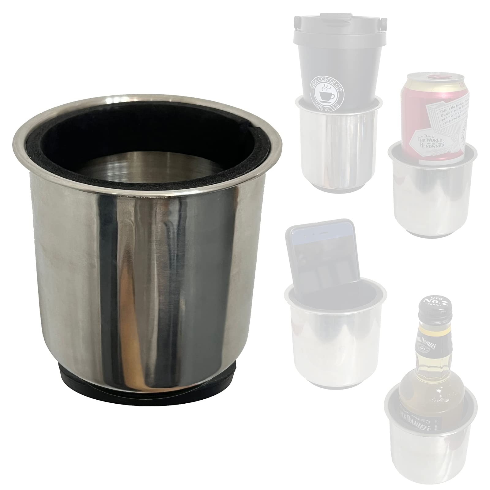 Horizontal Mounting Magnetic Cup Holder - Stainless Steel Beverage Drink Holder with Buffer Protection - Perfect for Tractors, Trucks, Boats & Outdoor Adventures