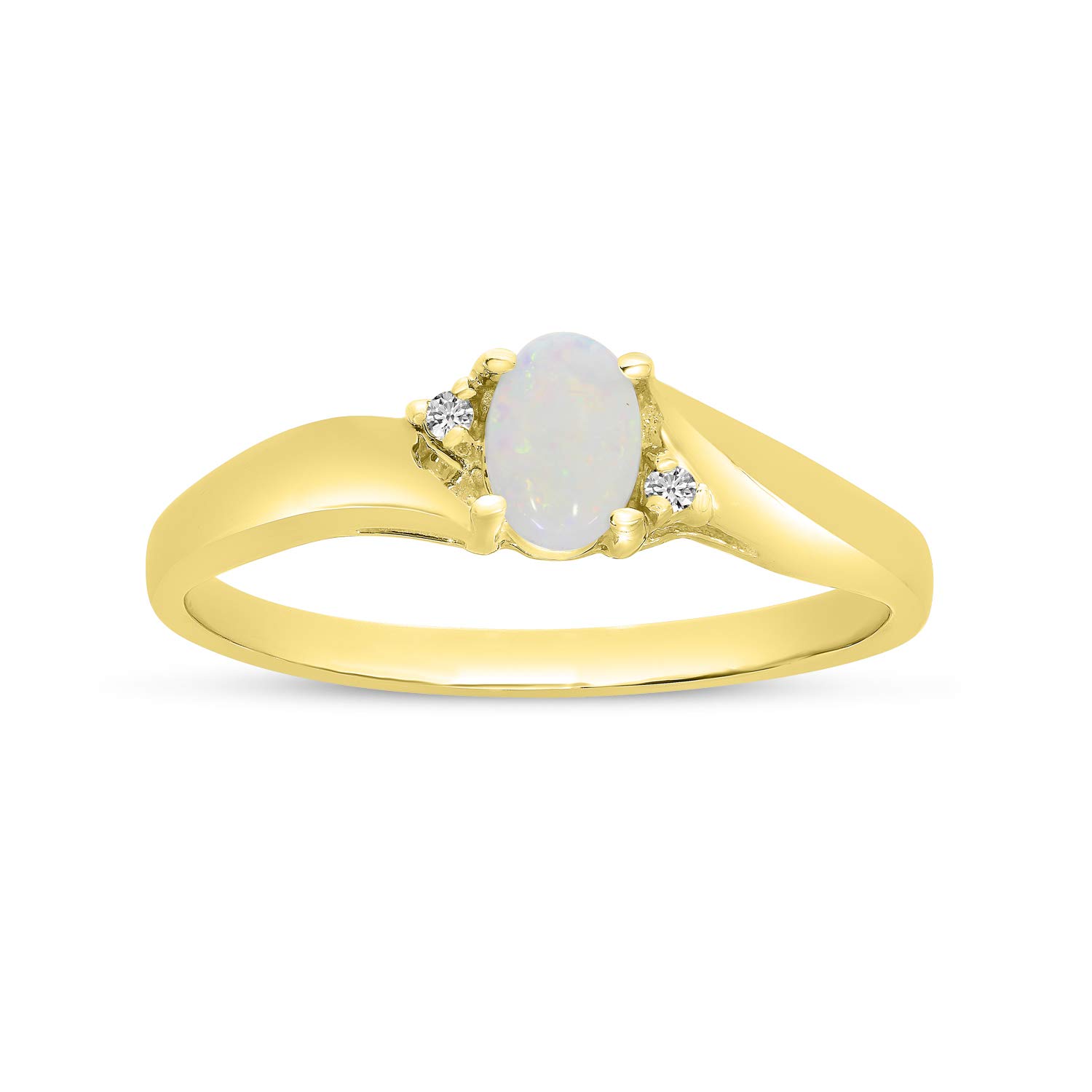 14K Yellow Gold Oval Opal and Diamond Ring for Women - Elegant Vintage Style Jewelry Gift for Engagement, Wedding, Anniversary & Special Occasions