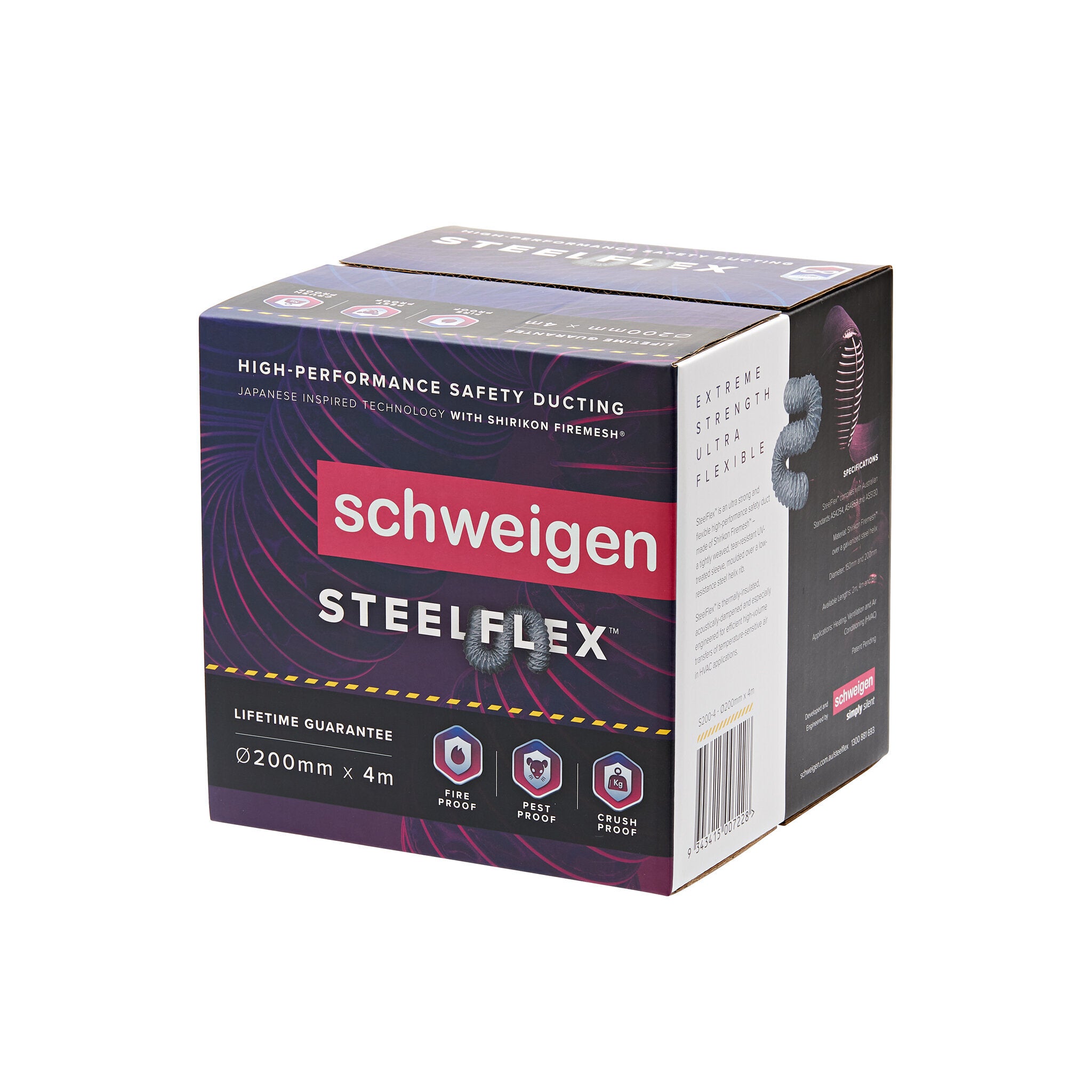 Schweigen 200mm SteelFlex High Performance Safety Ducting 4m S200 4 - Premium Flexible Metal Duct for Range Hoods, Dryer Vents & Industrial Exhaust Systems - Ideal for Kitchen, Laundry & Workshop Ventilation