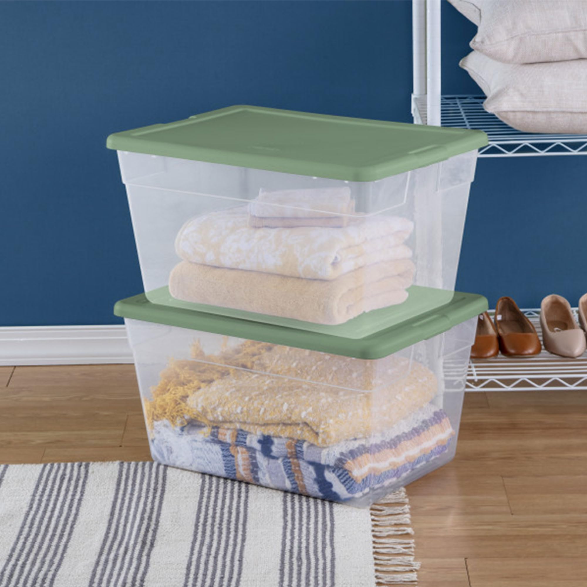 Sterilite 24-Pack Clear Plastic Storage Bins with Lids - Stackable Organizer Containers for Home, Office & Closet - Crisp Green Color - Perfect for Organizing Toys, Clothes & Seasonal Items