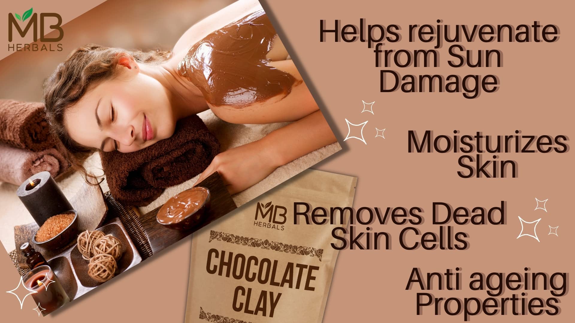 MB Herbals Chocolate Clay Powder 227G (8oz) | Organic Dark Rhassoul Clay with Cocoa Powder | Natural Face Mask & Hair Treatment | Exfoliating Body Scrub | Vegan Skincare & Haircare | Perfect for Spa Day & Self-Care Routine