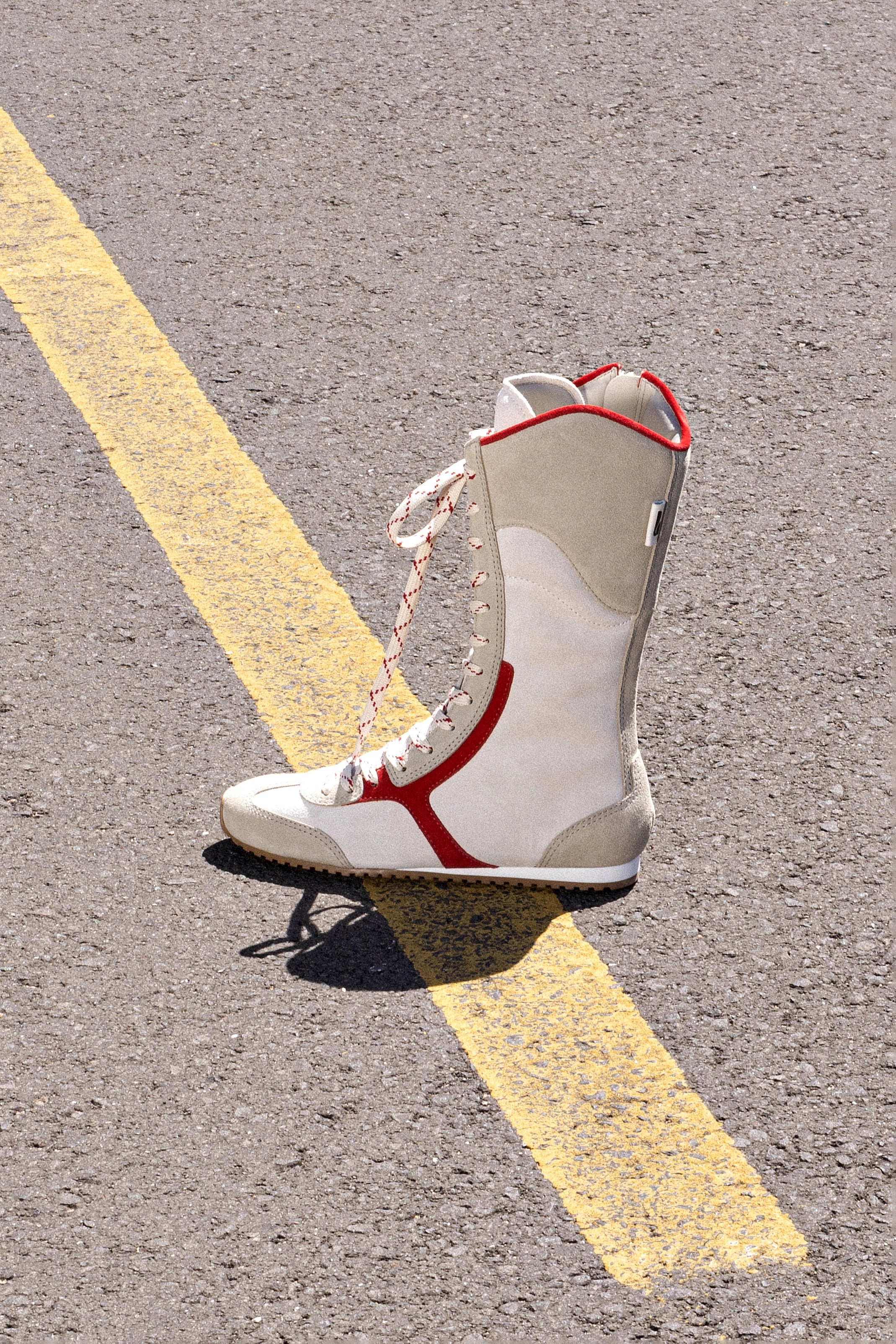 Larroudé x Jonathan Cohen Flat Lo Sneaker Boot - Ivory, Oyster Grey & Scarlet Suede | Women's Fashion Sneaker Boots for Casual Wear & Street Style