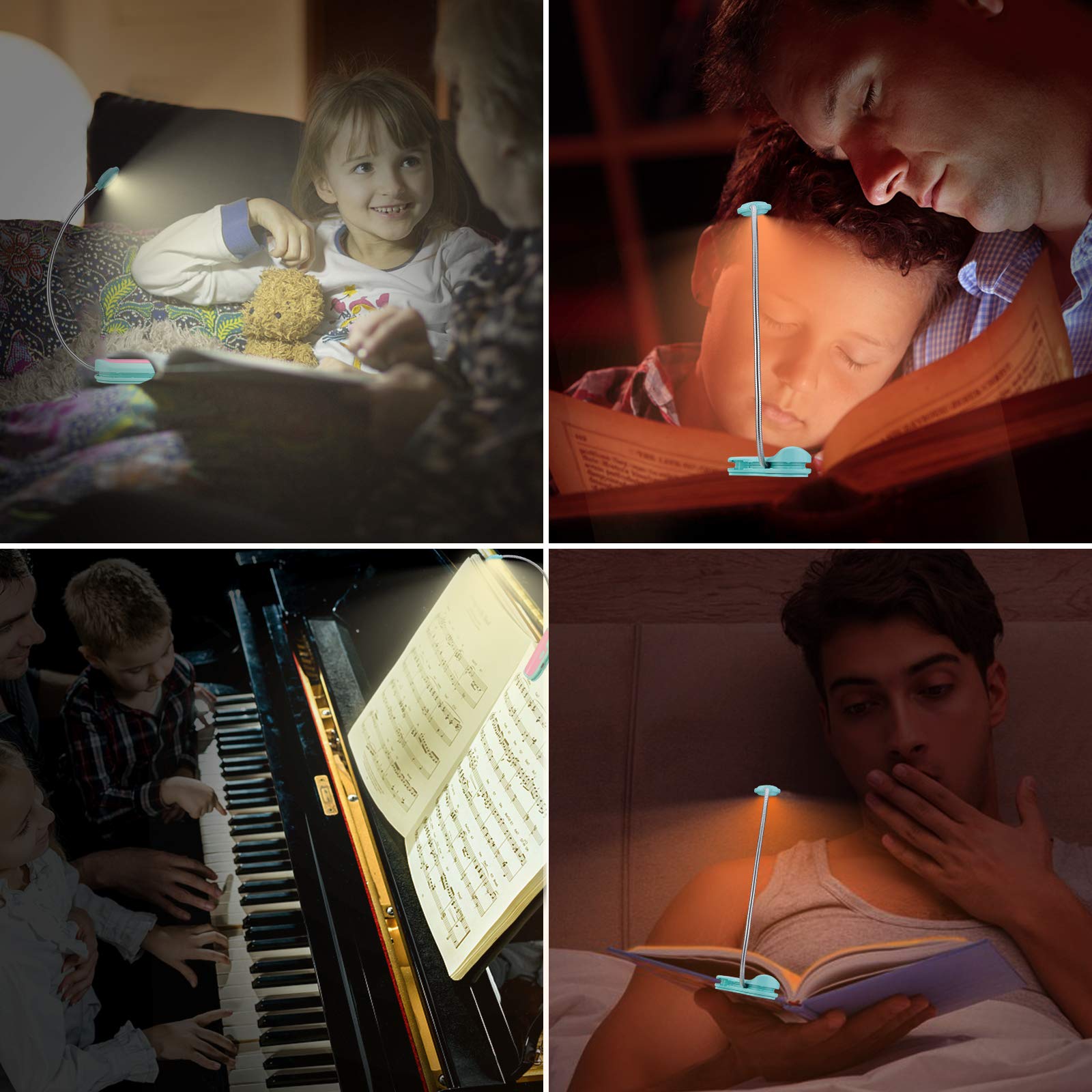 BIGMONAT Rechargeable Reading Light for Kids - Adjustable Amber LED Book Light with 362° Rotatable Neck, Portable Clip-On Lamp for Night Reading, Study, and Travel (Lavender) - Perfect for Bedtime Stories, Homework, and Camping