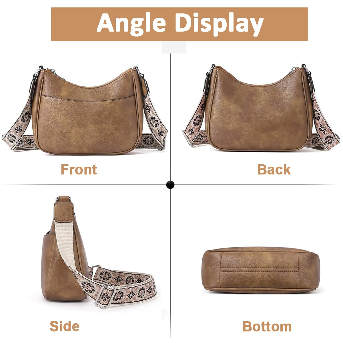 PALAY® Women's Fashion PU Leather Satchel Crossbody Shoulder Bag - Solid Brown with Woven Embossed Strap for Casual Daily Use | Perfect for Work, Shopping & Travel