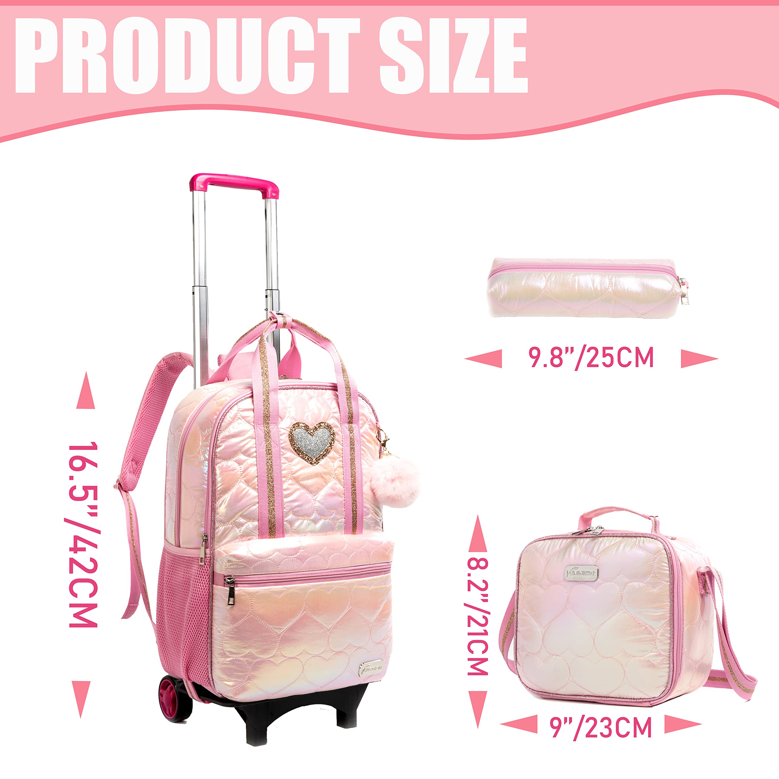 **Rolling Backpack for Girls - Kids Wheeled School Backpack with Lunch Bag - Lightweight & Durable for Elementary School - Perfect for Travel, Commuting & Daily Use**