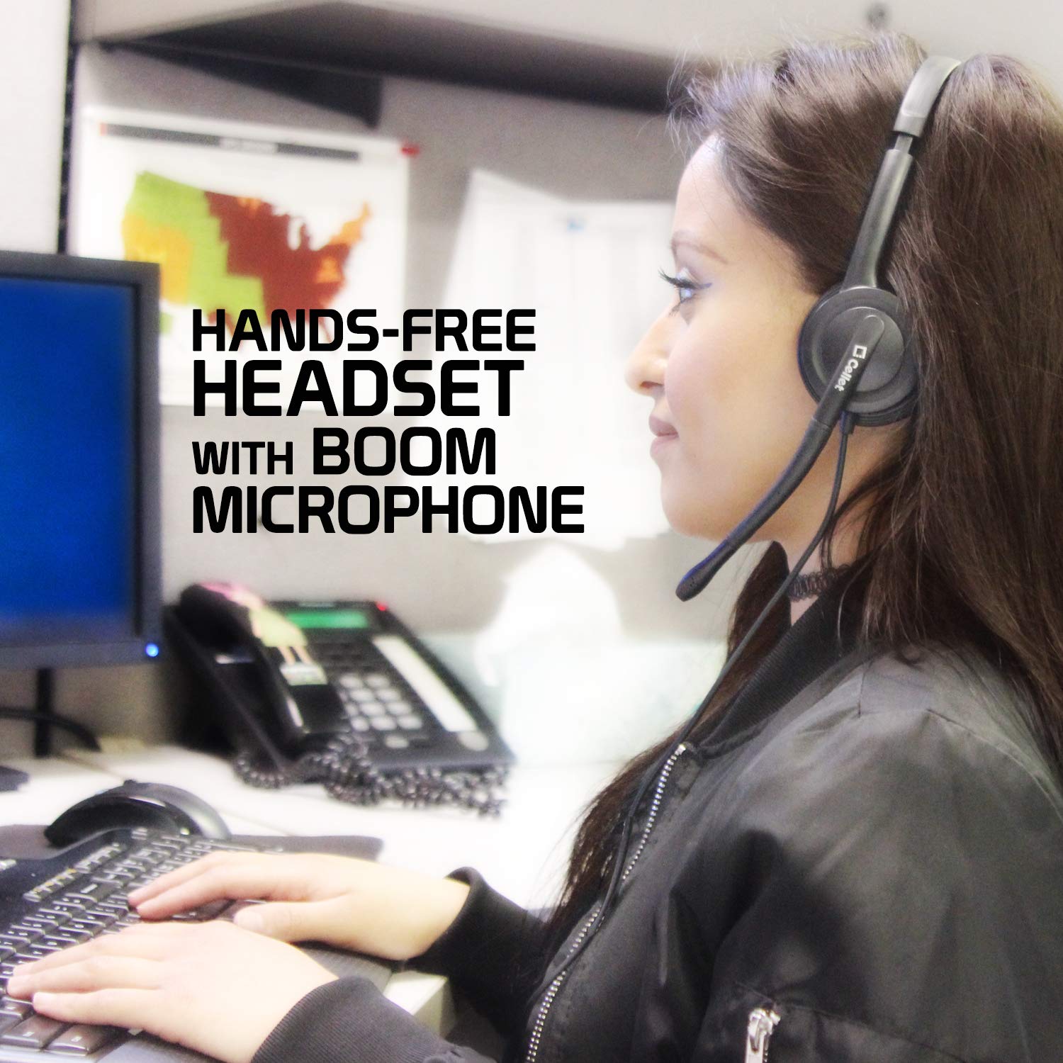 Cellet Premium Mono 2.5mm Hands-Free Adjustable Headset with Boom Microphone - Compatible with Landline Phones, Cordless Phones & Office Business Phones (Not for Smartphones) - Ideal for Call Centers, Customer Service & Office Communications