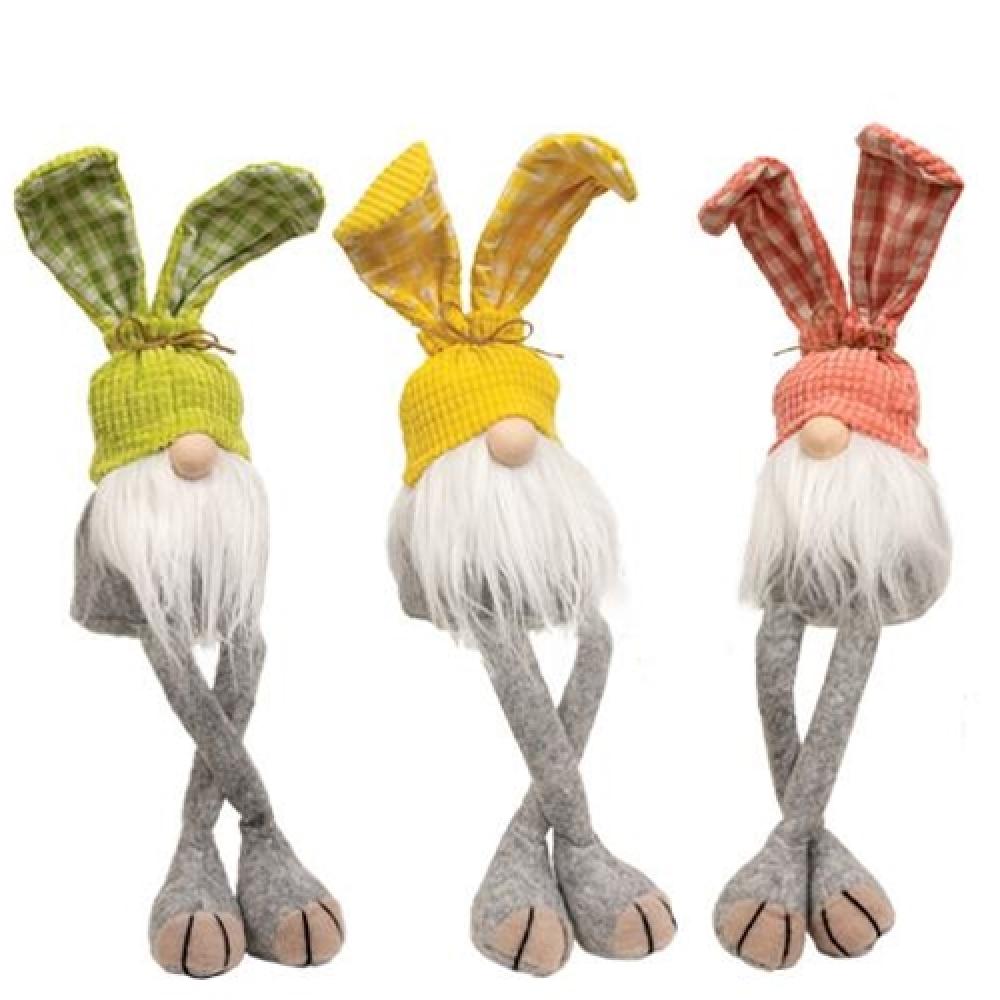 Gingham Waffle Bunny Dangle Leg Gnome - 3 Assorted Styles - Easter Home Decor, Garden Ornament, Spring Party Decoration