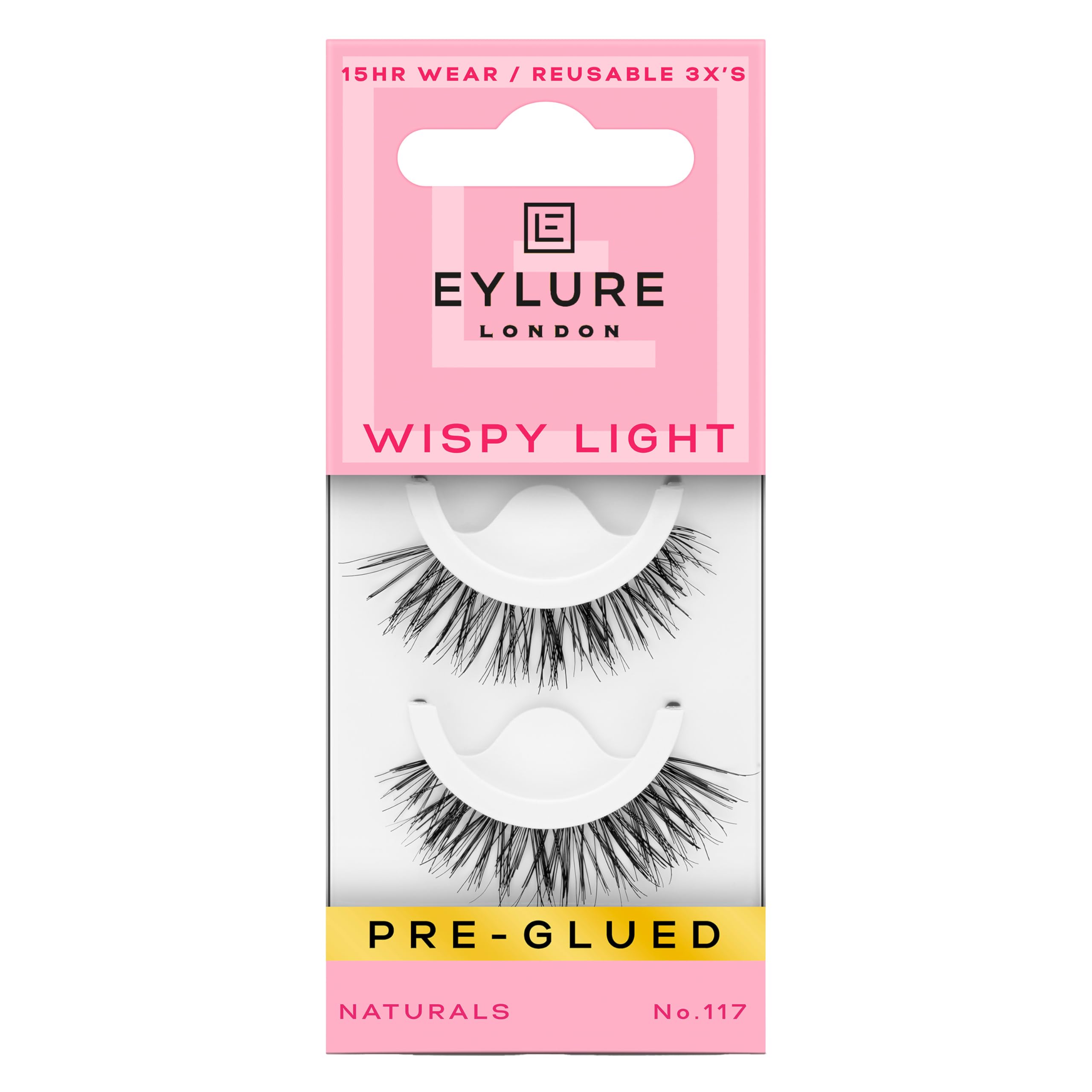 Eylure No.117 Pre-Glued Press On False Eyelashes - Wispy Light Texture Lashes (1 Pair) | Perfect for Weddings, Parties & Everyday Glam