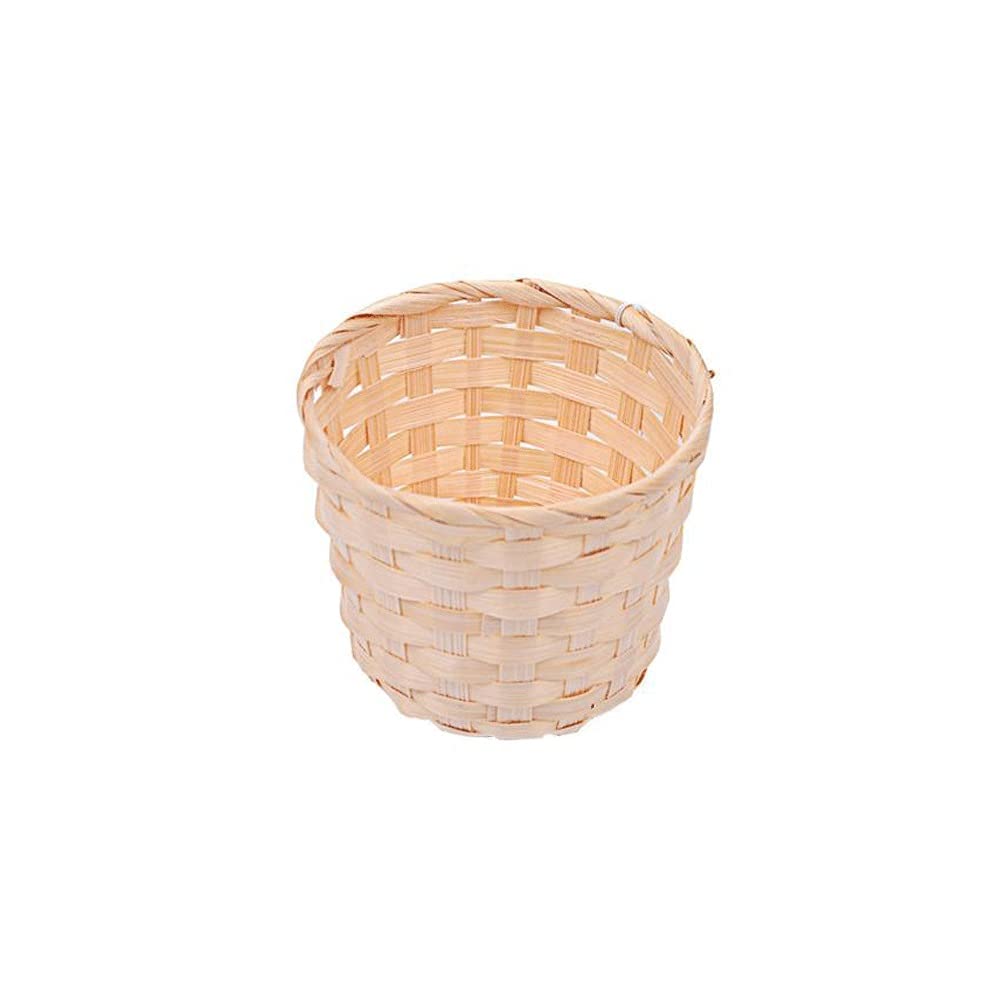 Floating Shelf with Bamboo Woven Baskets - Rattan Storage Organizer for Bathroom, Kitchen, Office - Small Size Desktop Container for Plants, Sundries & Bra Storage