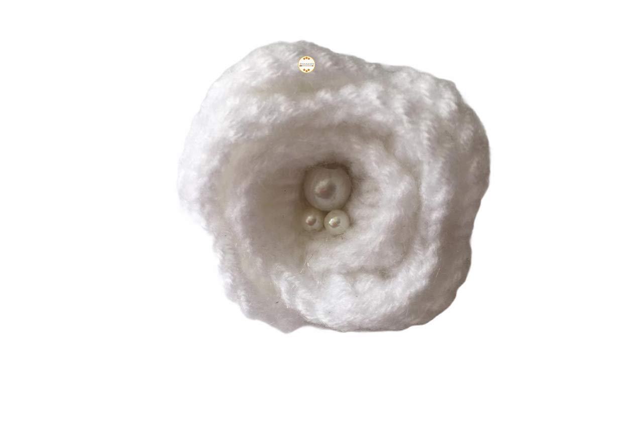 Handmade Crochet Rubber Bands for Girls - White Rose Hair Accessories for School, Parties & Everyday Style