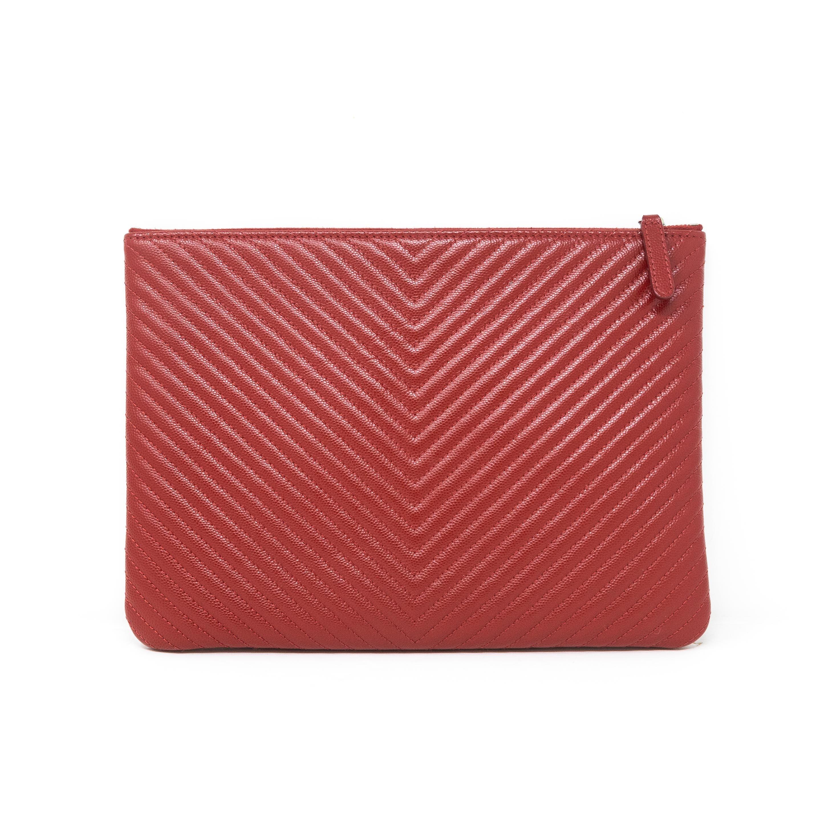 Chanel Red Medium O Case Pouch - Luxury Leather Cosmetic Bag for Women | Perfect for Travel, Makeup Storage & Everyday Essentials