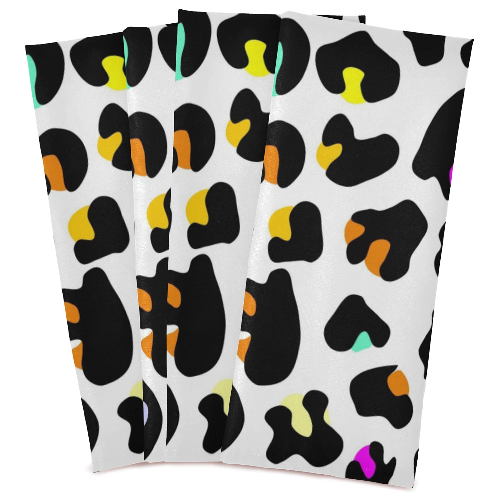 Vibrant Leopard Print Kitchen Towels Set of 4 - Super Absorbent, Fast Drying Reusable Dish Cloths (28