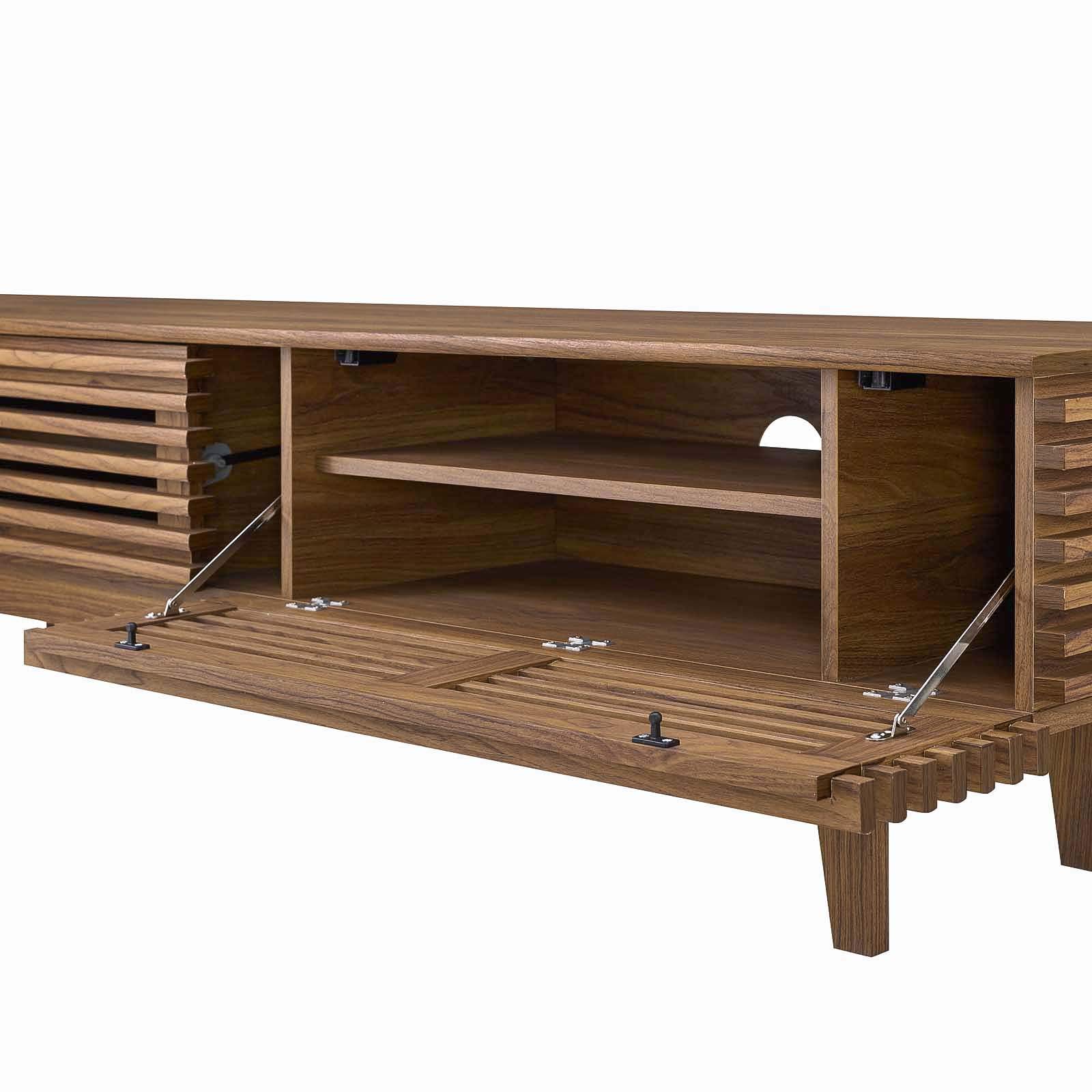 Modern TV Stand with Storage - Solid Wood Media Console for Living Room, Lounge, Lobby - Walnut Brown Finish - Perfect for Entertainment Centers & Home Theater Setups