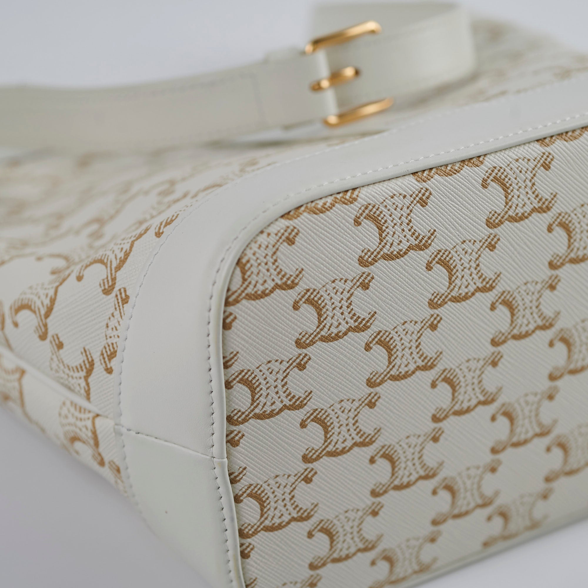 Celine Small Bucket Triomphe White Leather Shoulder Bag for Women | Luxury Designer Handbag for Everyday Use, Work & Travel