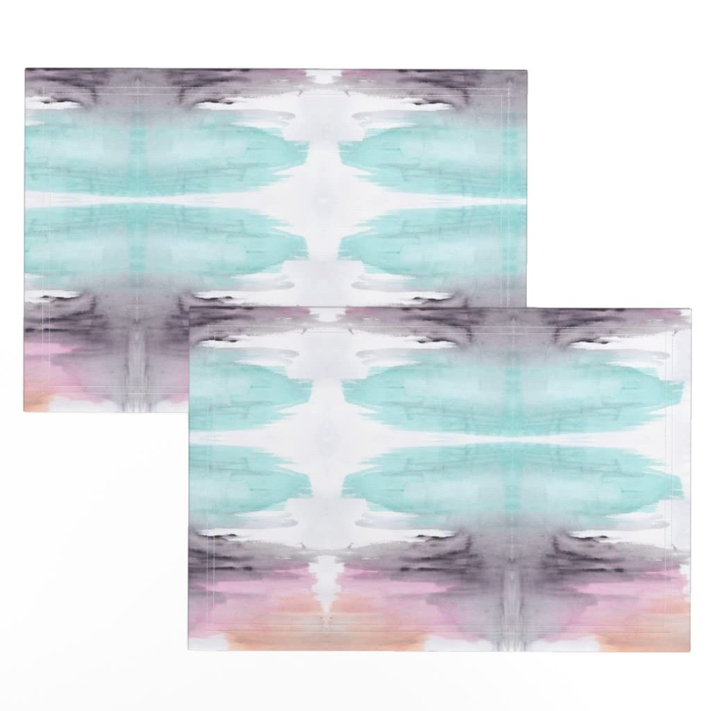 Premium Linen Cotton Canvas Placemats Set of 2 - Spring Sunrise Watercolor Abstract Midcentury Modern Pastel Print Table Mats | Spoonflower | Perfect for Dining Table Decor, Brunch, and Dinner Parties