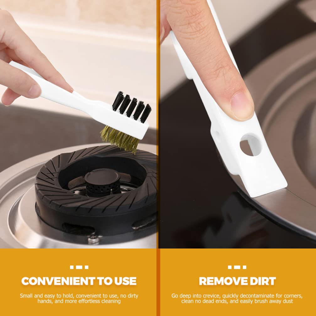 Double Sided Kitchen Scrub Brush with Brass Wire - Heavy Duty Gas Stove Cleaner, Range Hood & Pot Pan Scrubber for Grease & Grime - White Household Cleaning Tool for Kitchen, BBQ Grill & Outdoor Cooking